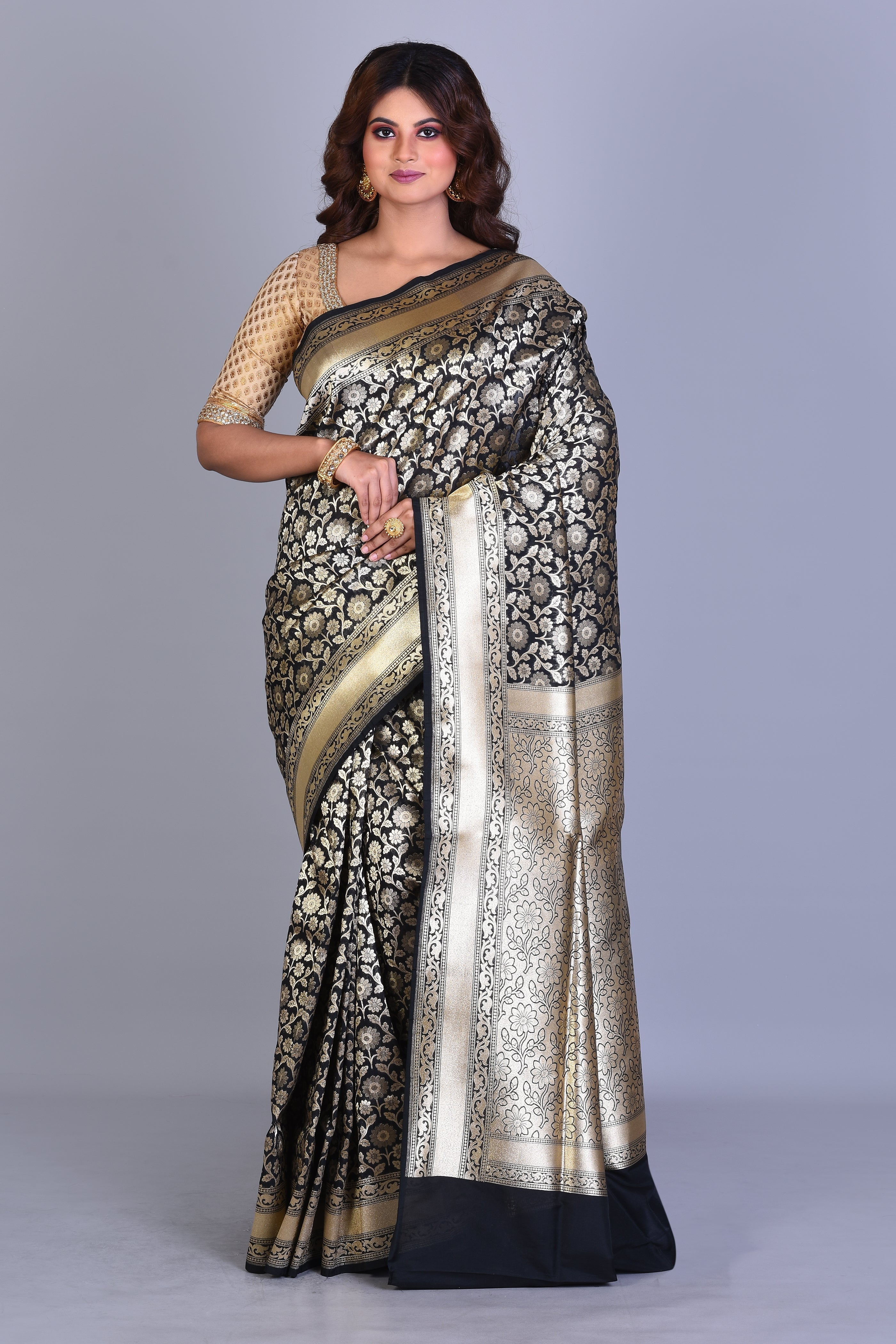 Black Uppada Silk Saree with Jal Work - Keya Seth Exclusive