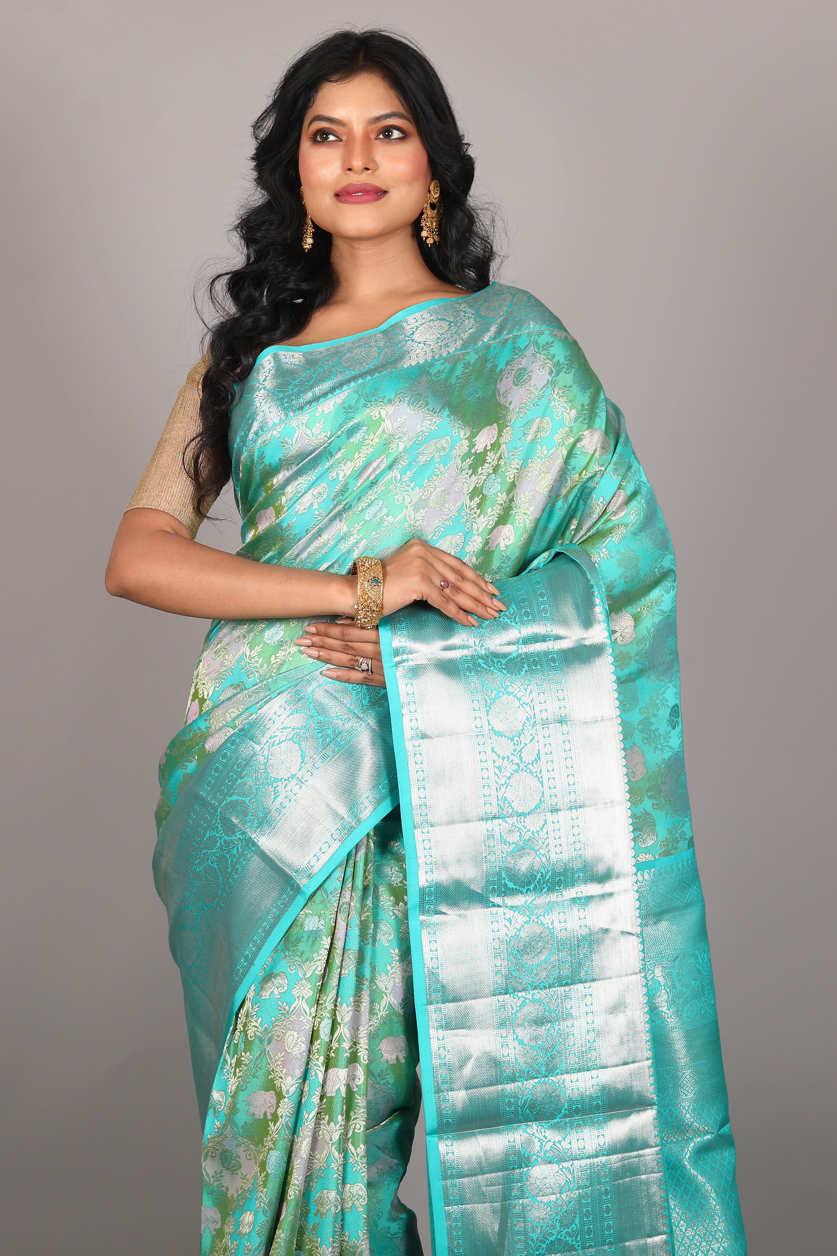 Sky Blue Pure Tissue Kanjivaram Saree - Keya Seth Exclusive