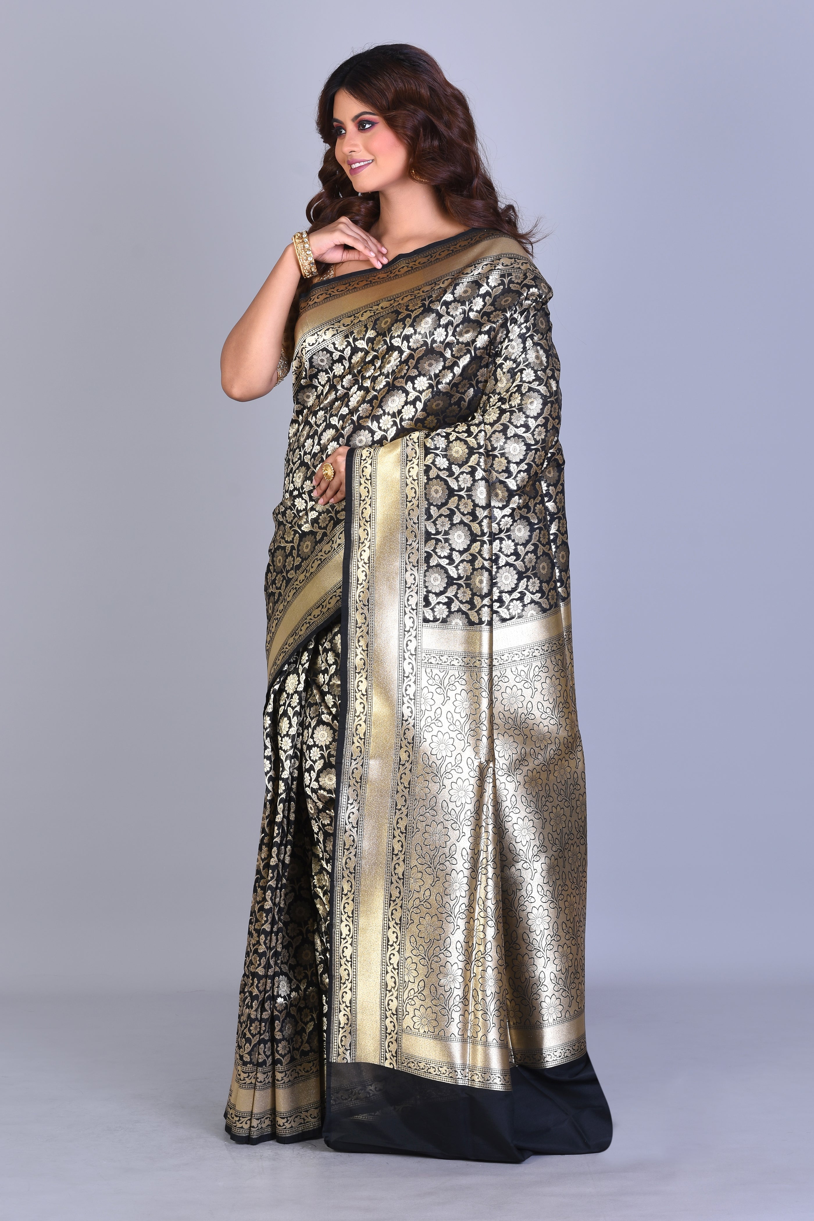 Black Uppada Silk Saree with Jal Work - Keya Seth Exclusive