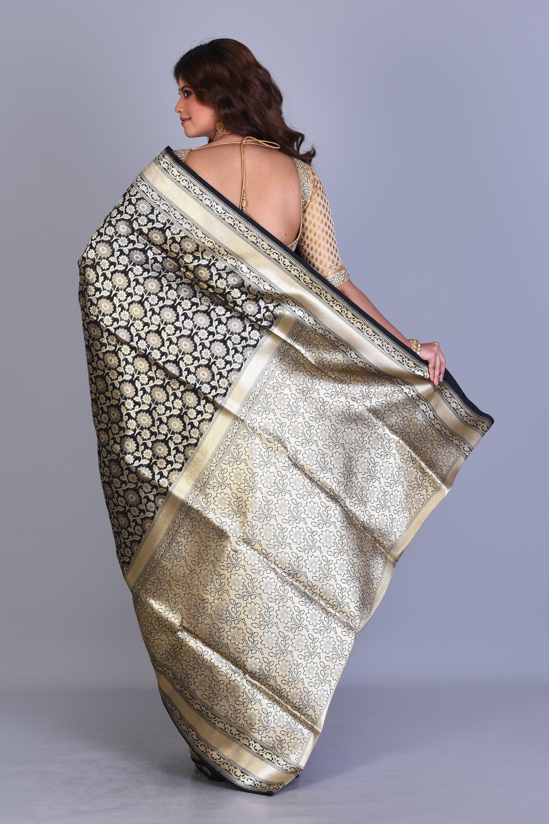 Black Uppada Silk Saree with Jal Work - Keya Seth Exclusive