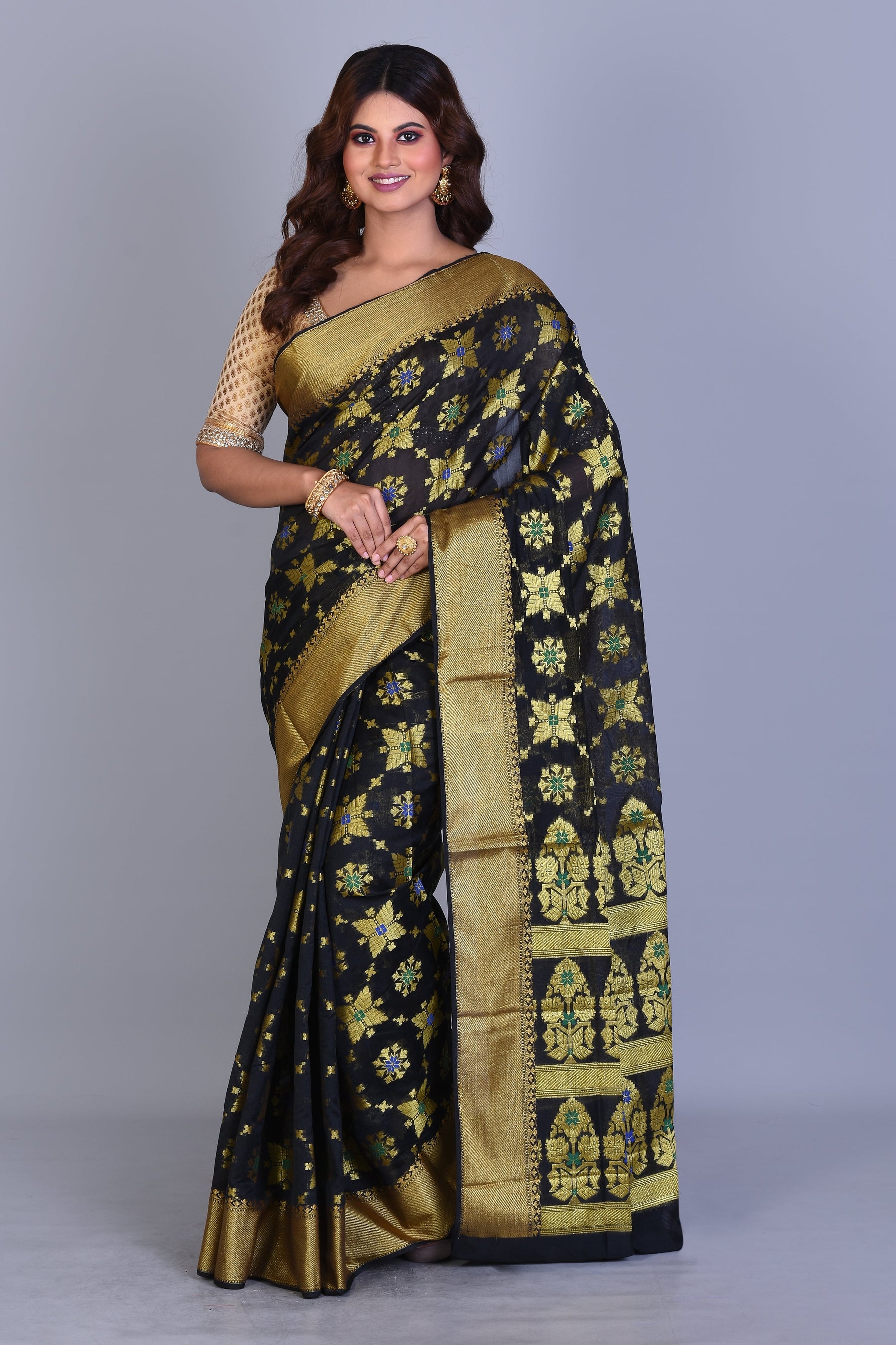 Black Uppada Silk Saree with Zari Buttas - Keya Seth Exclusive