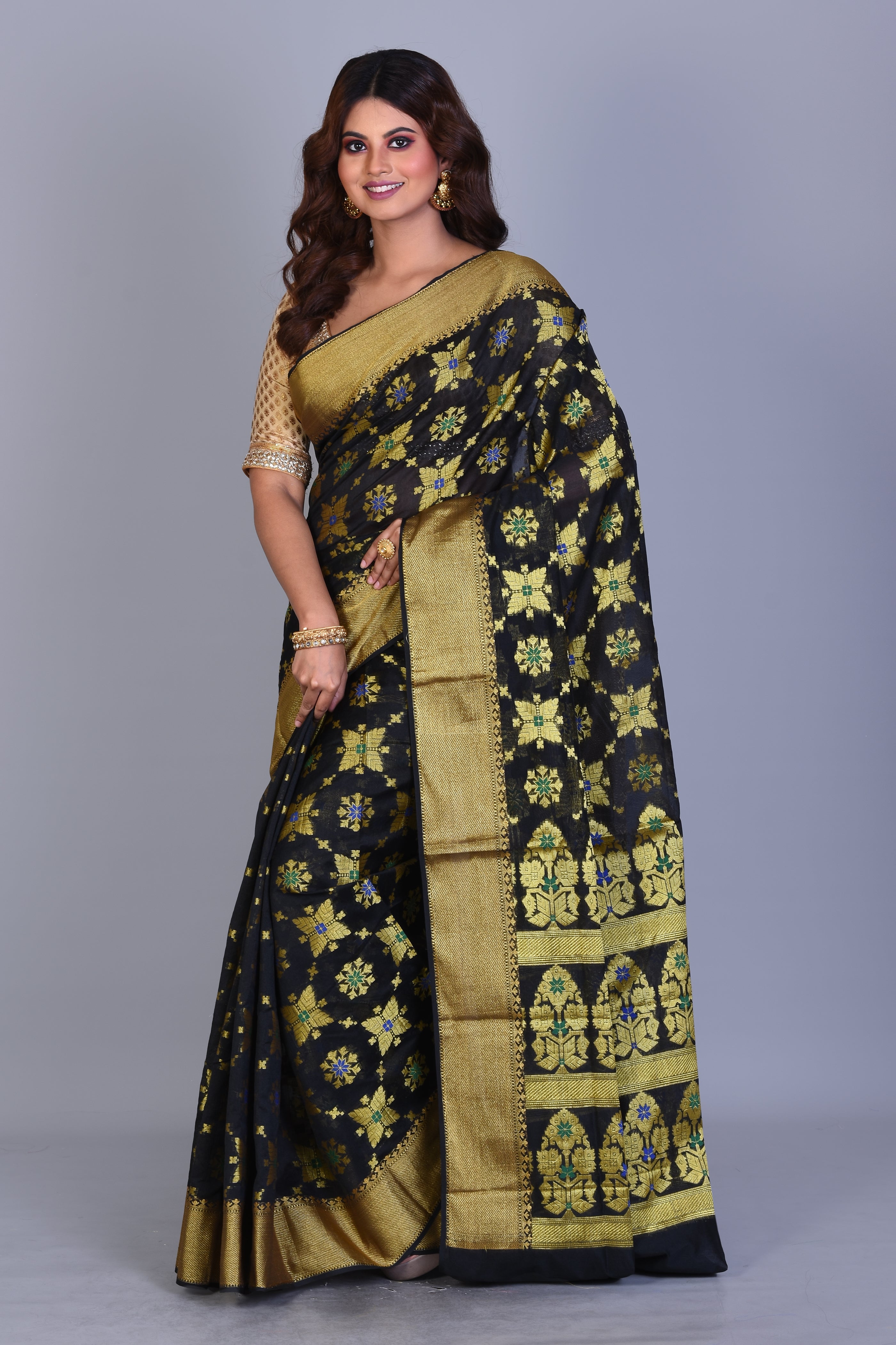 Black Uppada Silk Saree with Zari Buttas - Keya Seth Exclusive