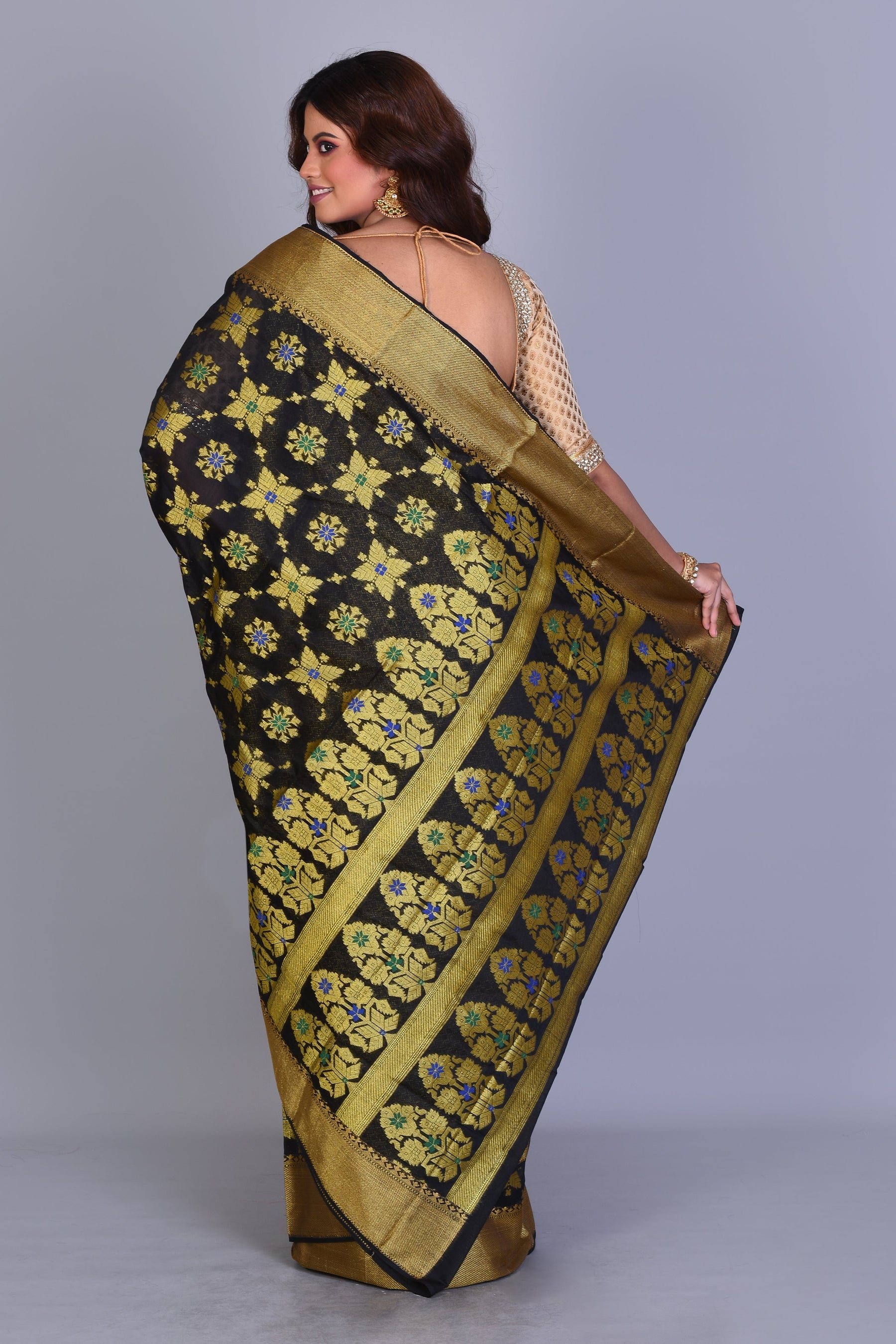 Black Uppada Silk Saree with Zari Buttas - Keya Seth Exclusive