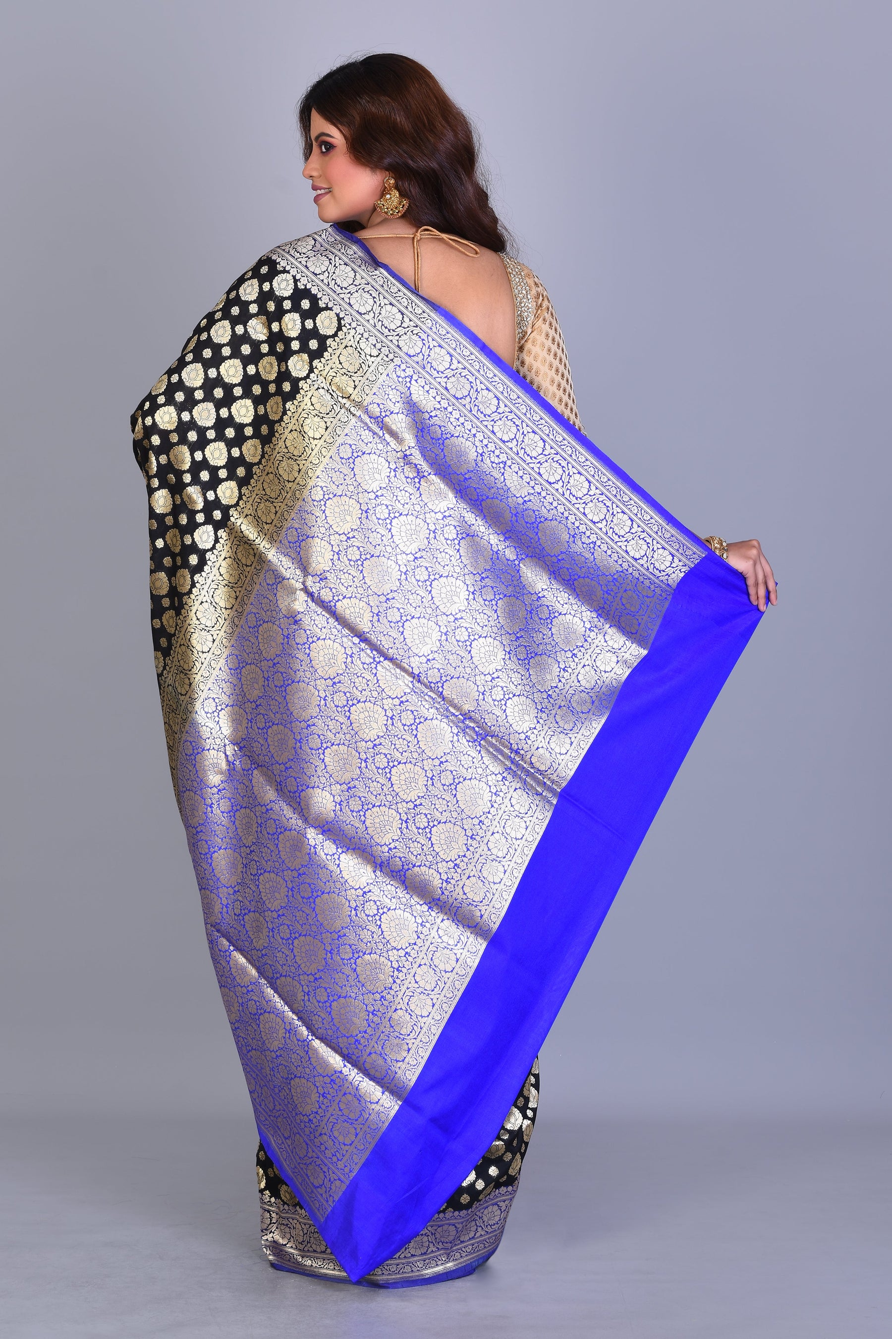 Black Uppada Silk Saree with Multiple Buttas - Keya Seth Exclusive