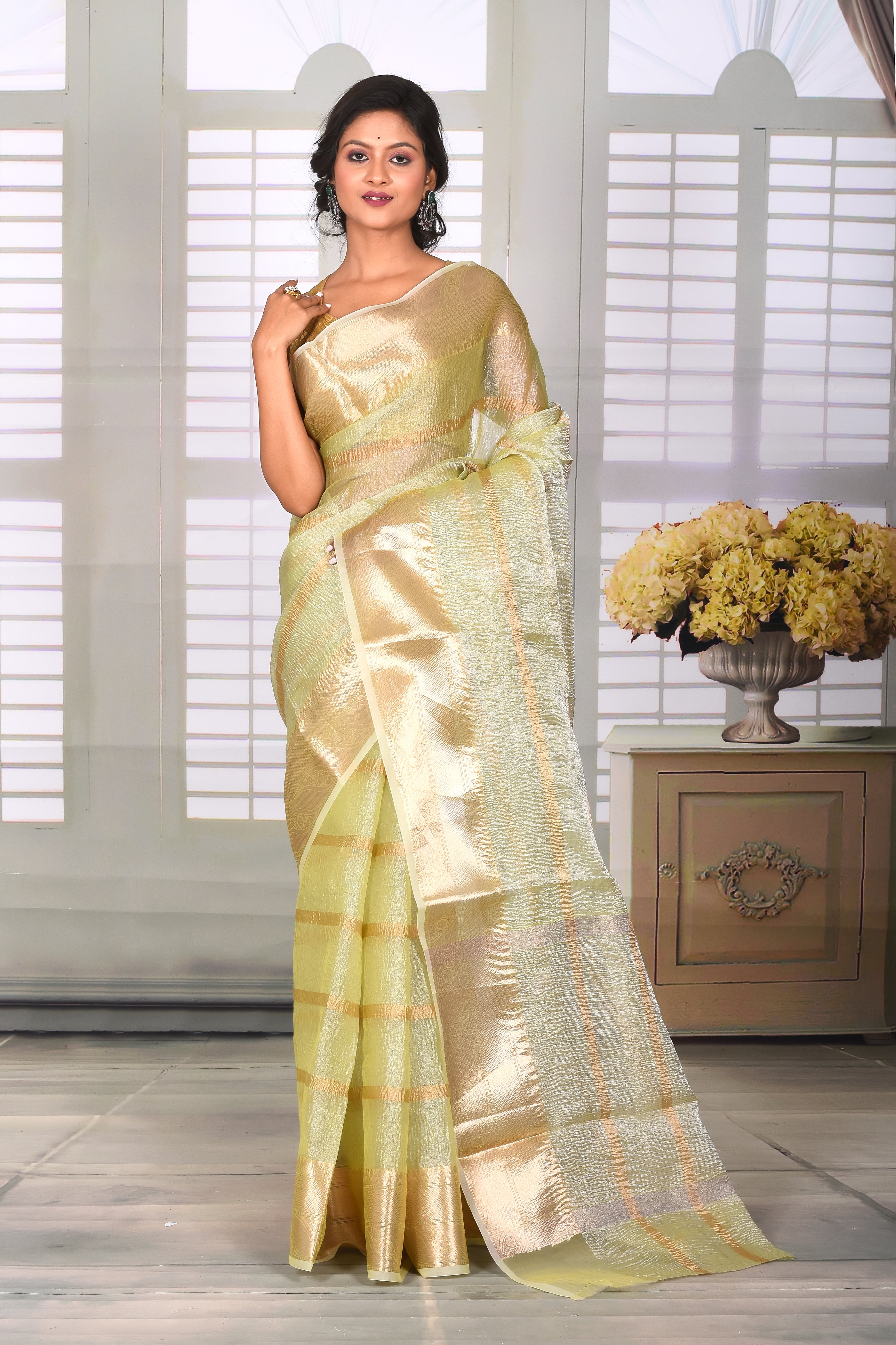 Light Green Crushed Tissue Saree - Keya Seth Exclusive