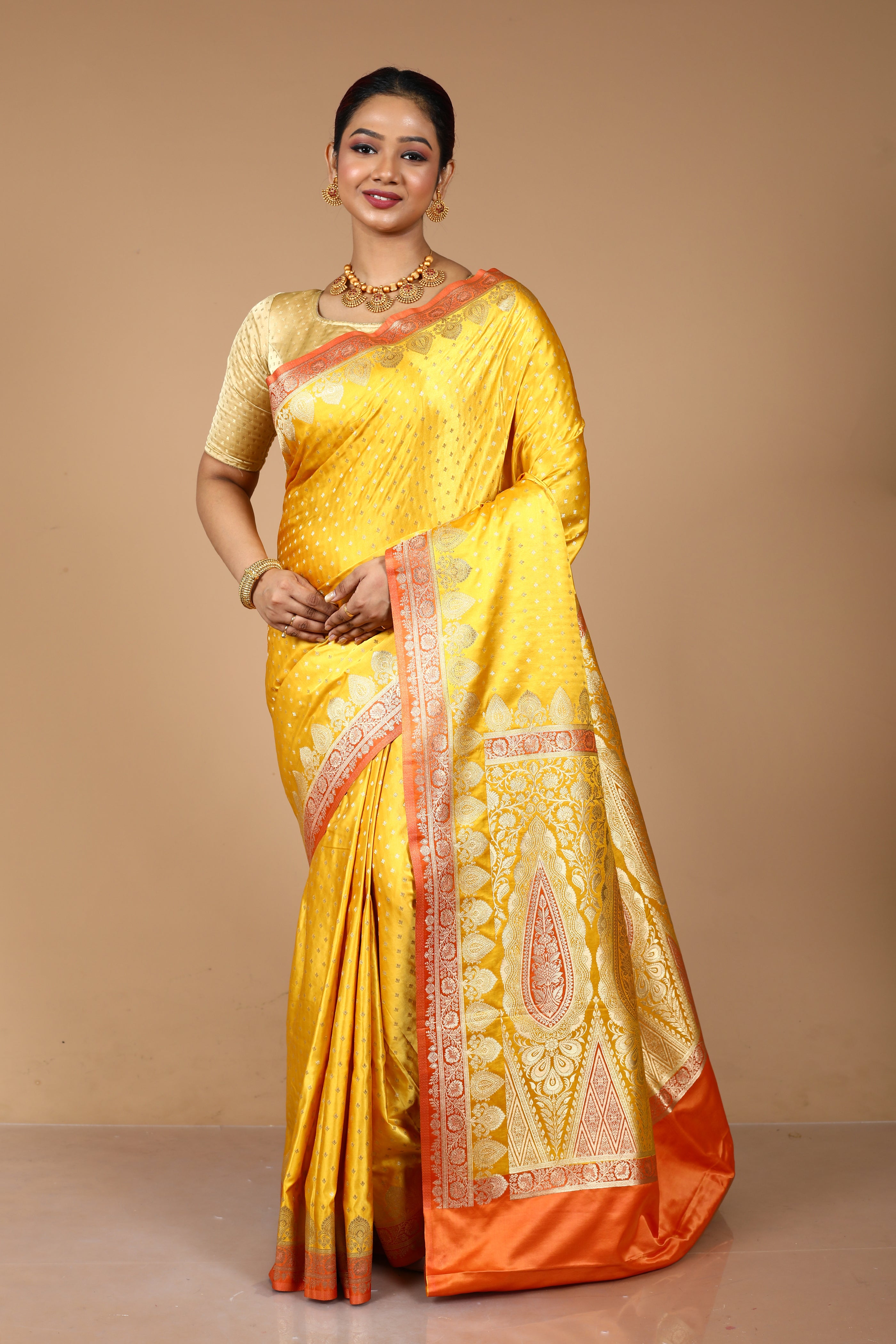 Yellow Blended Mashru Saree