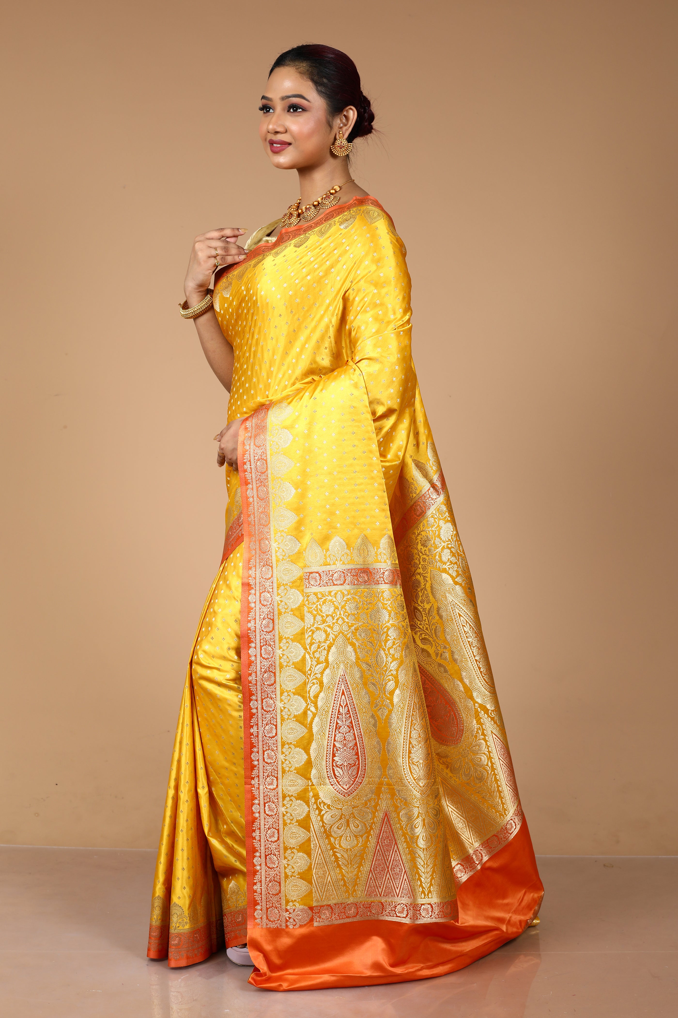 Yellow Blended Mashru Saree