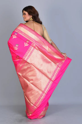 Hot Pink Uppada Silk Saree with Floral Buttas - Keya Seth Exclusive