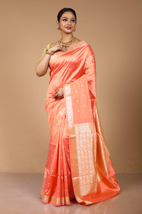 Peach Katan Semi Katan Saree