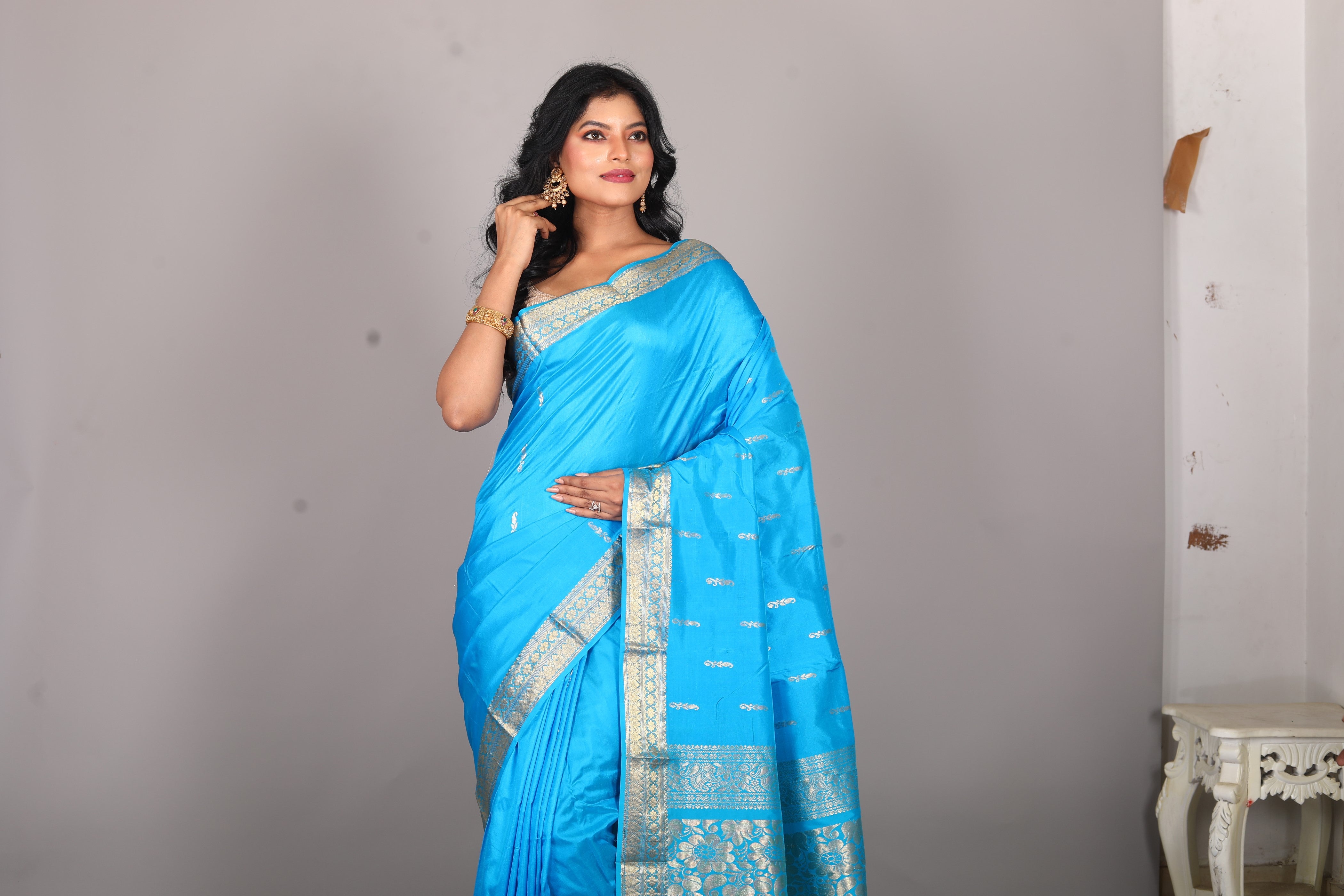 Sky Blue Blended Kanjivaram Silk Saree - Keya Seth Exclusive