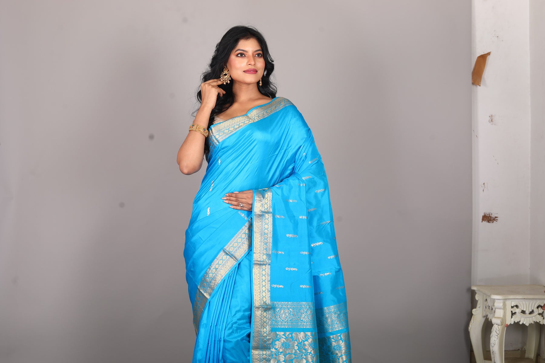 Sky Blue Blended Kanjivaram Silk Saree - Keya Seth Exclusive