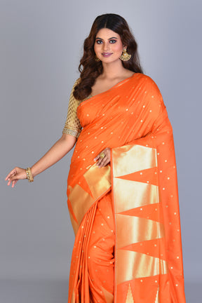 Orange Uppada Silk Saree with Temple Border - Keya Seth Exclusive