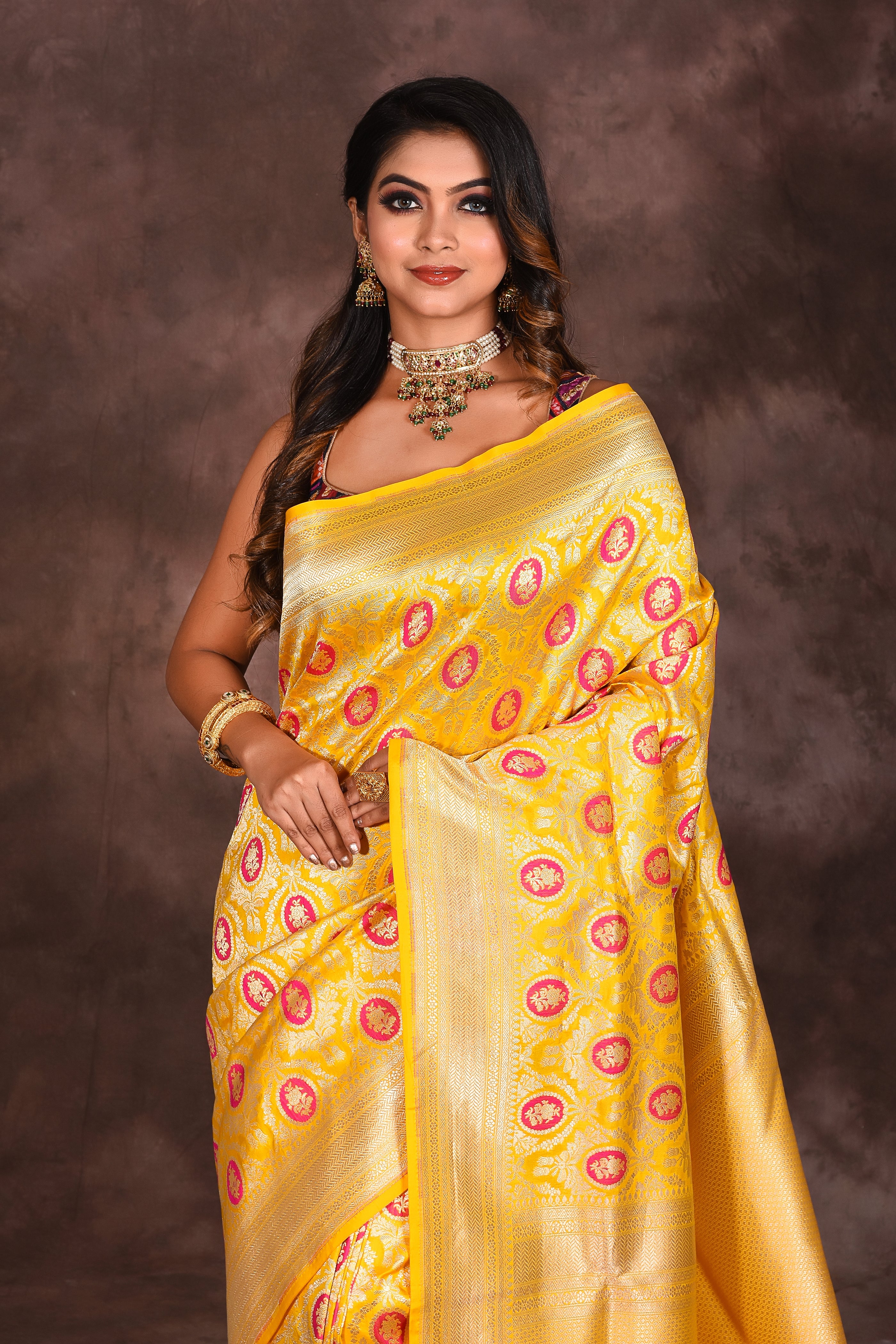 Yellow Jacquard Pure Katan Saree - Keya Seth Exclusive