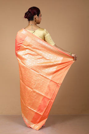 Peach Katan Semi Katan Saree