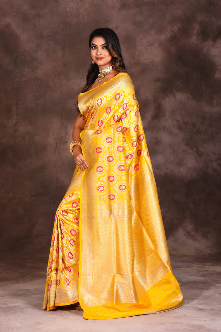 Yellow Jacquard Pure Katan Saree - Keya Seth Exclusive