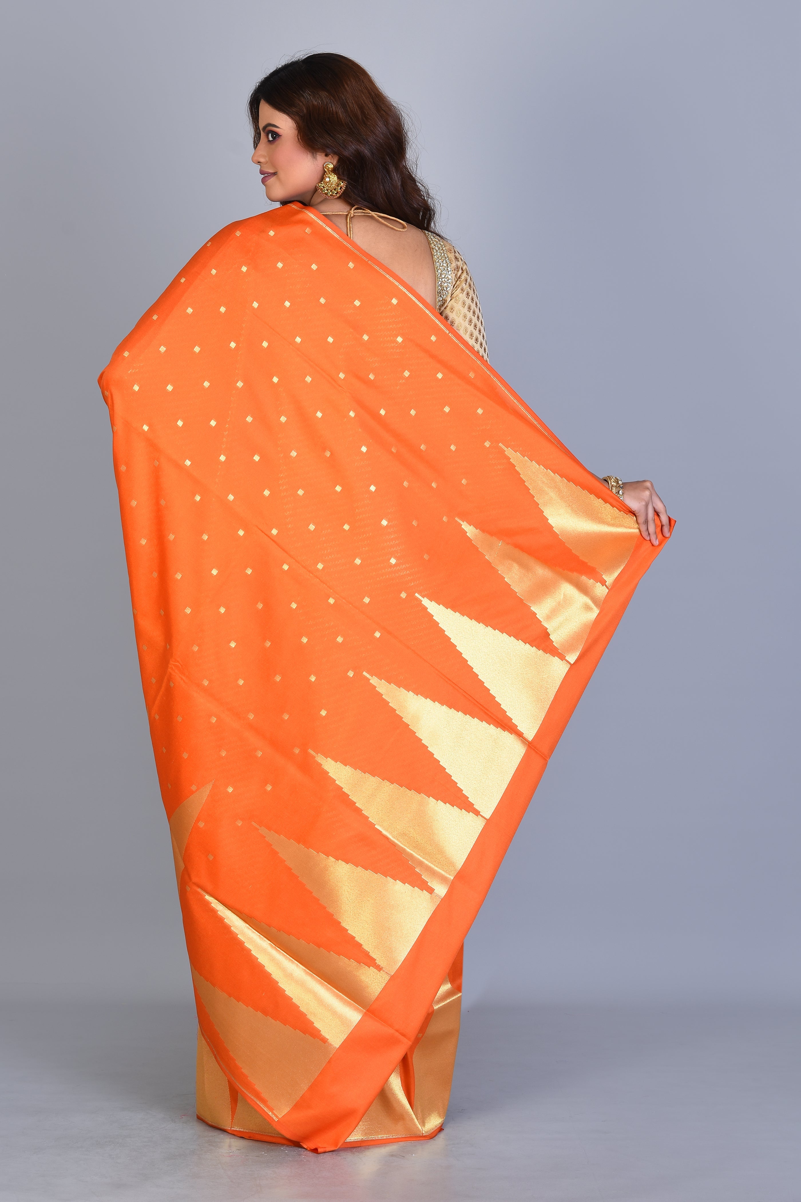 Orange Uppada Silk Saree with Temple Border - Keya Seth Exclusive