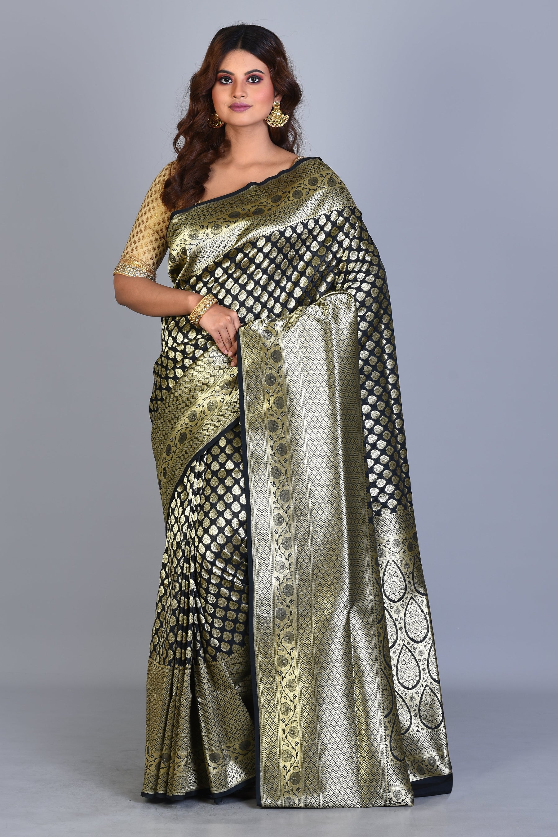 Black Uppada Silk Saree with Zari Buttas - Keya Seth Exclusive