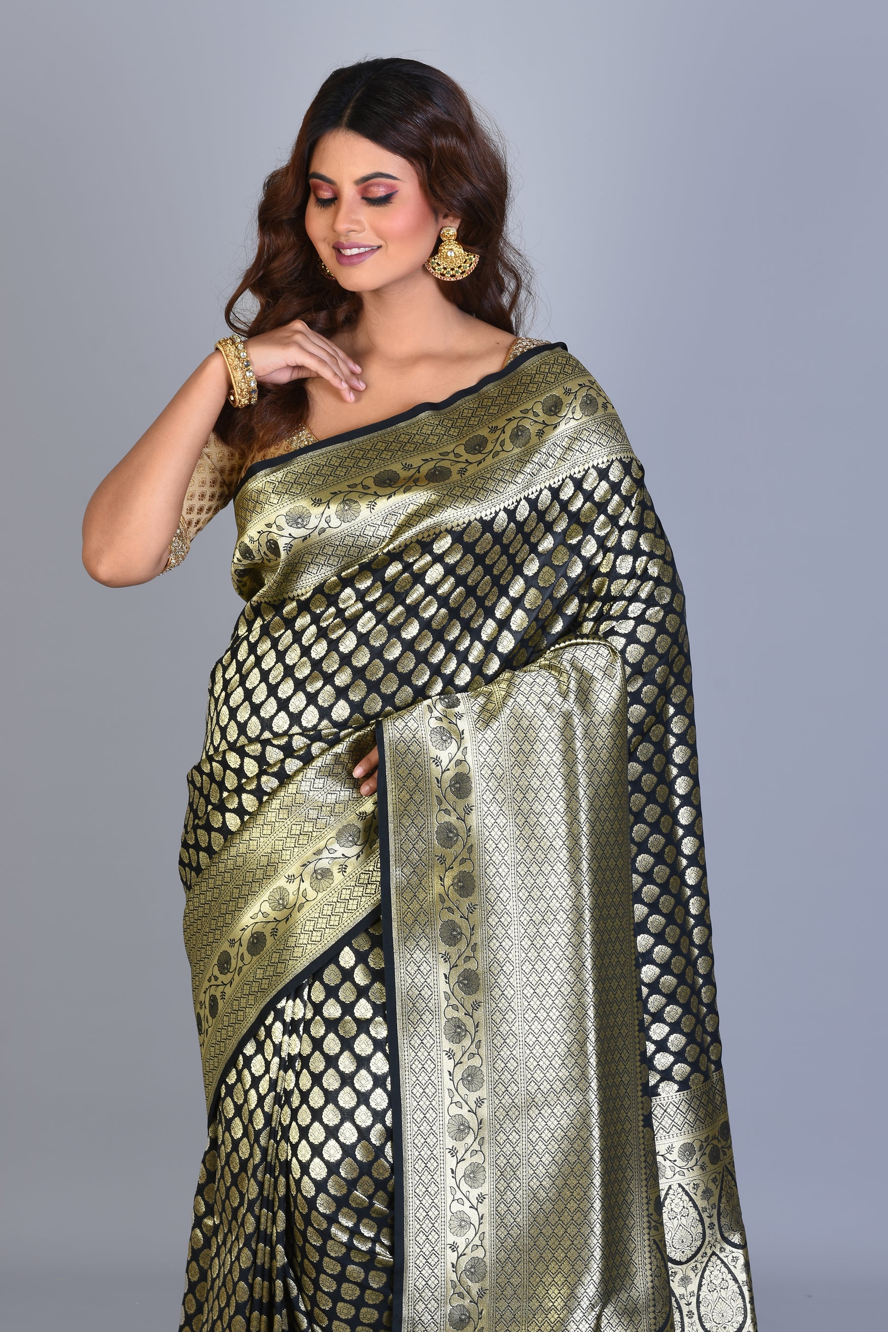 Black Uppada Silk Saree with Zari Buttas - Keya Seth Exclusive