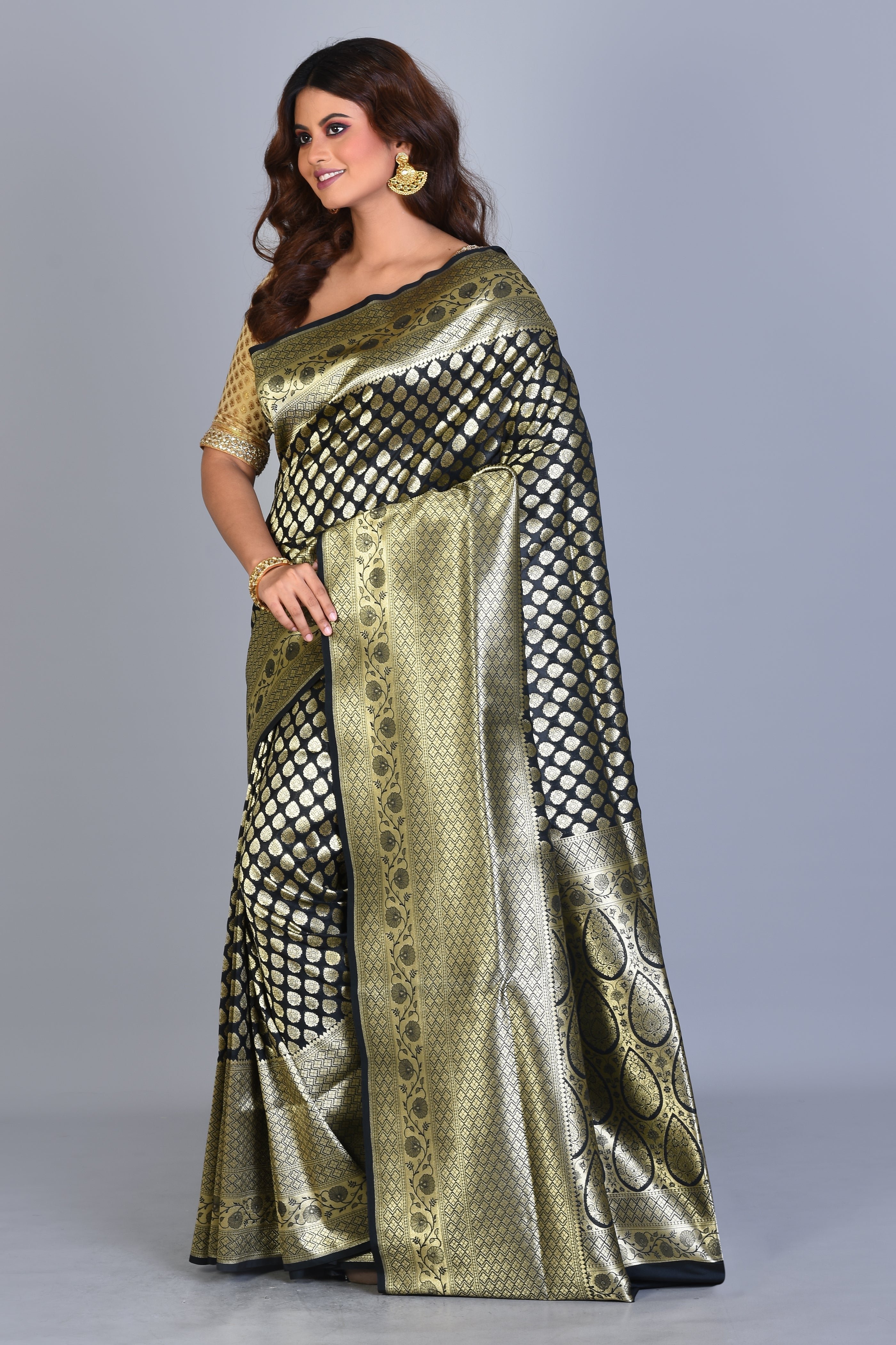 Black Uppada Silk Saree with Zari Buttas - Keya Seth Exclusive