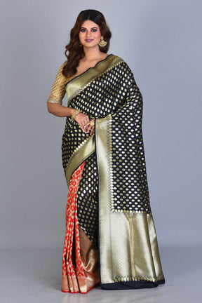 Black & Red Patli Pallu Uppada Silk Saree with Zari Works - Keya Seth Exclusive