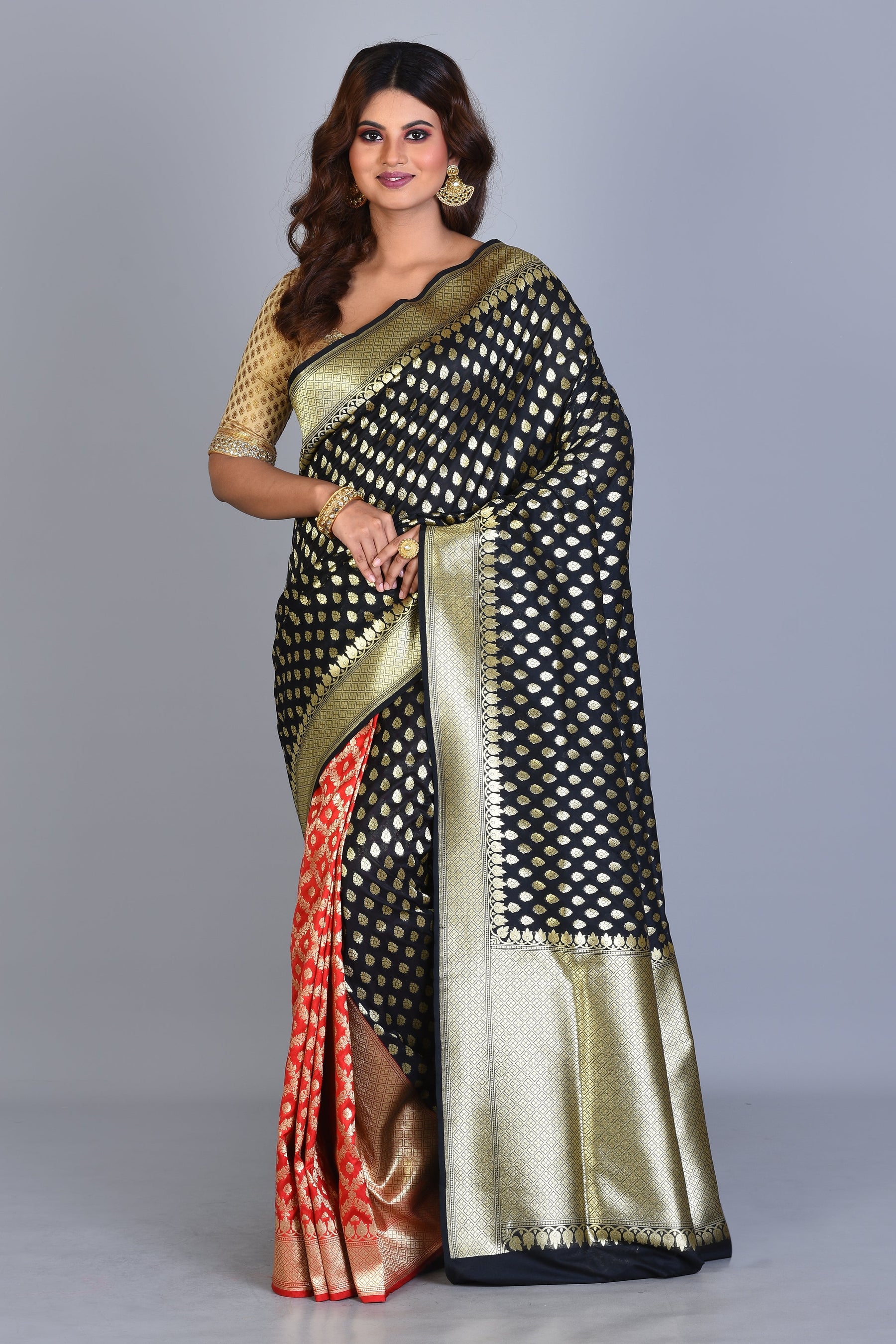 Black & Red Patli Pallu Uppada Silk Saree with Zari Works - Keya Seth Exclusive