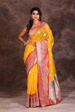 Load image into Gallery viewer, Yellow Pure Kora Saree - Keya Seth Exclusive
