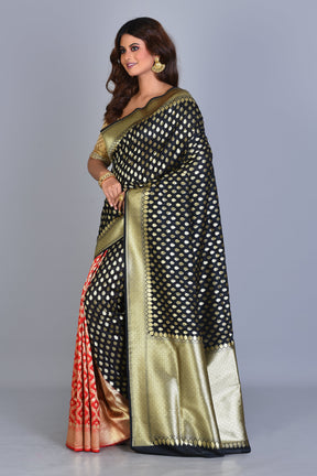 Black & Red Patli Pallu Uppada Silk Saree with Zari Works - Keya Seth Exclusive