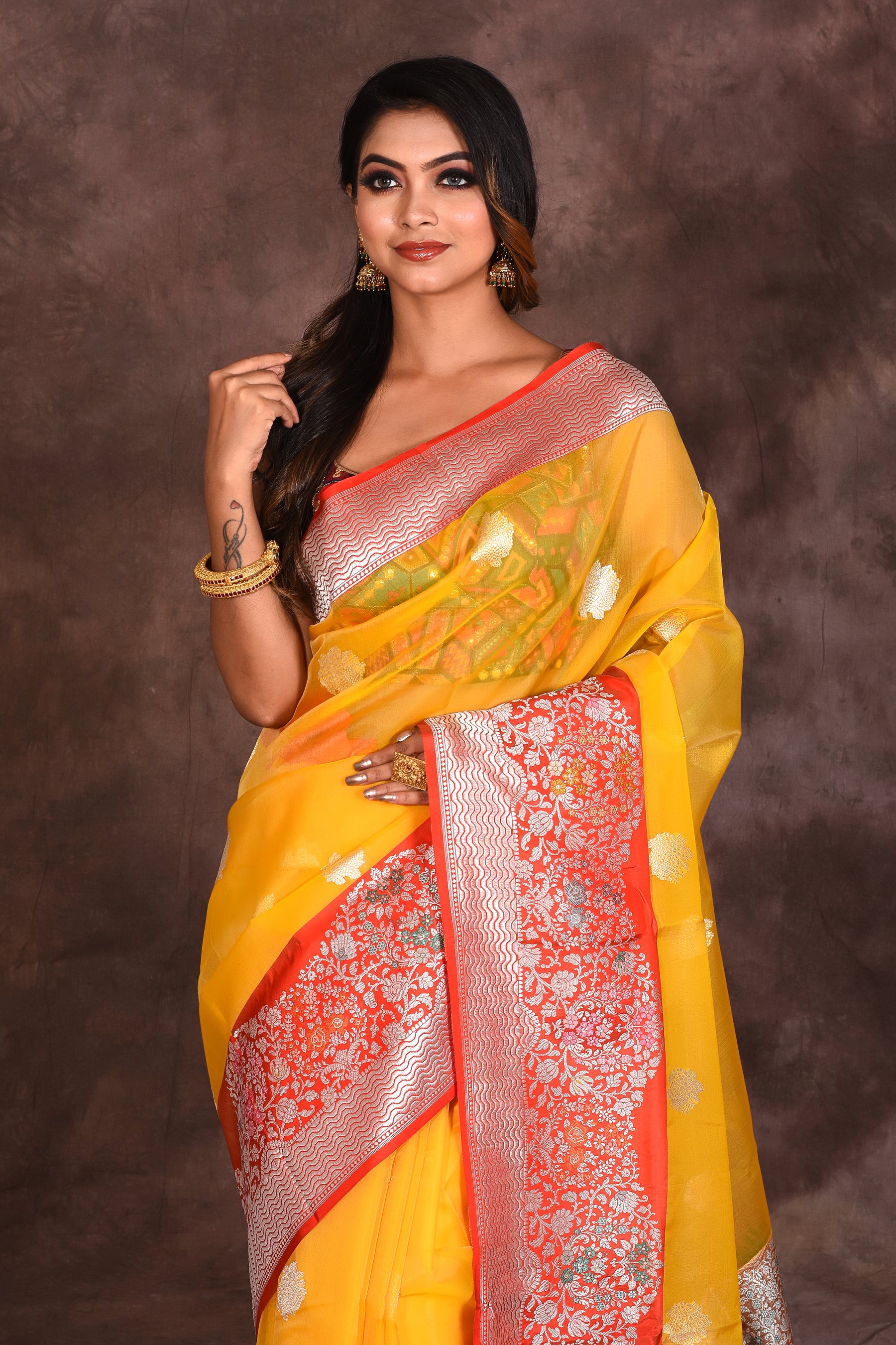 Yellow Pure Kora Saree - Keya Seth Exclusive