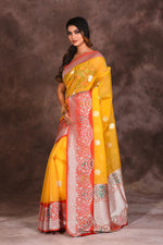 Load image into Gallery viewer, Yellow Pure Kora Saree - Keya Seth Exclusive
