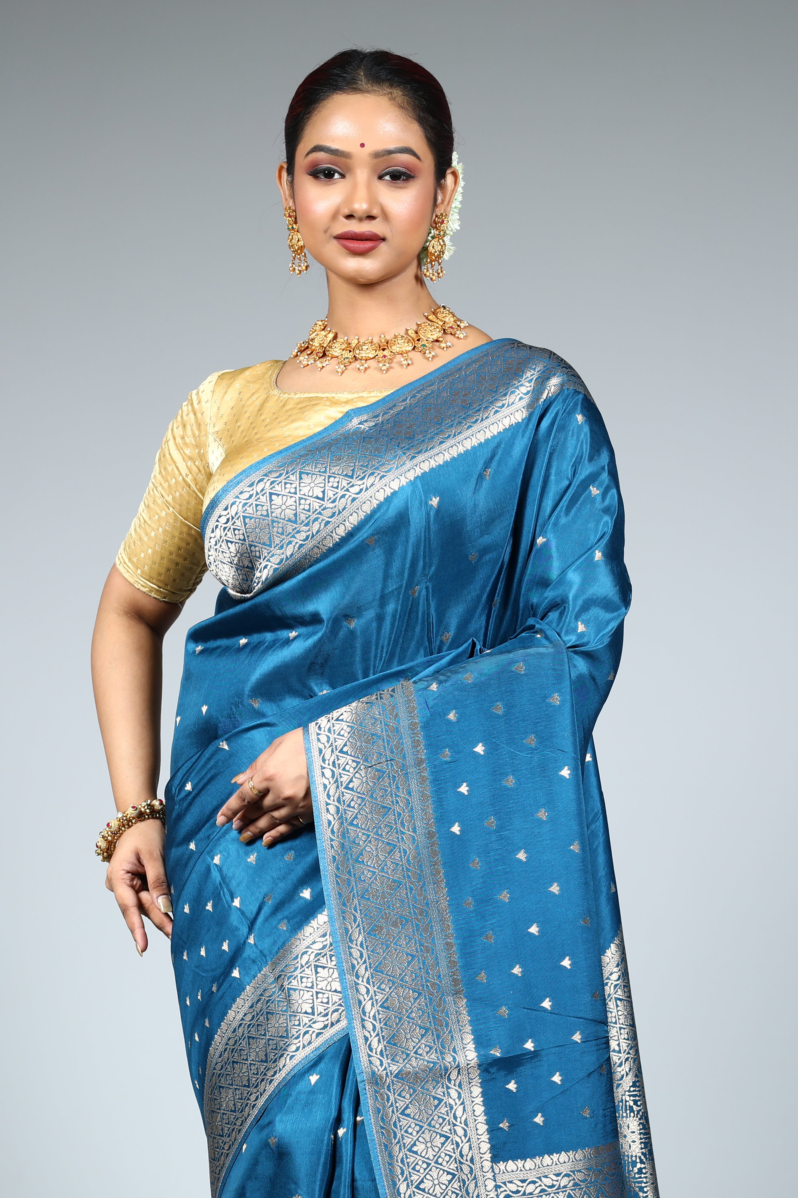 Blue Blended Silk Saree