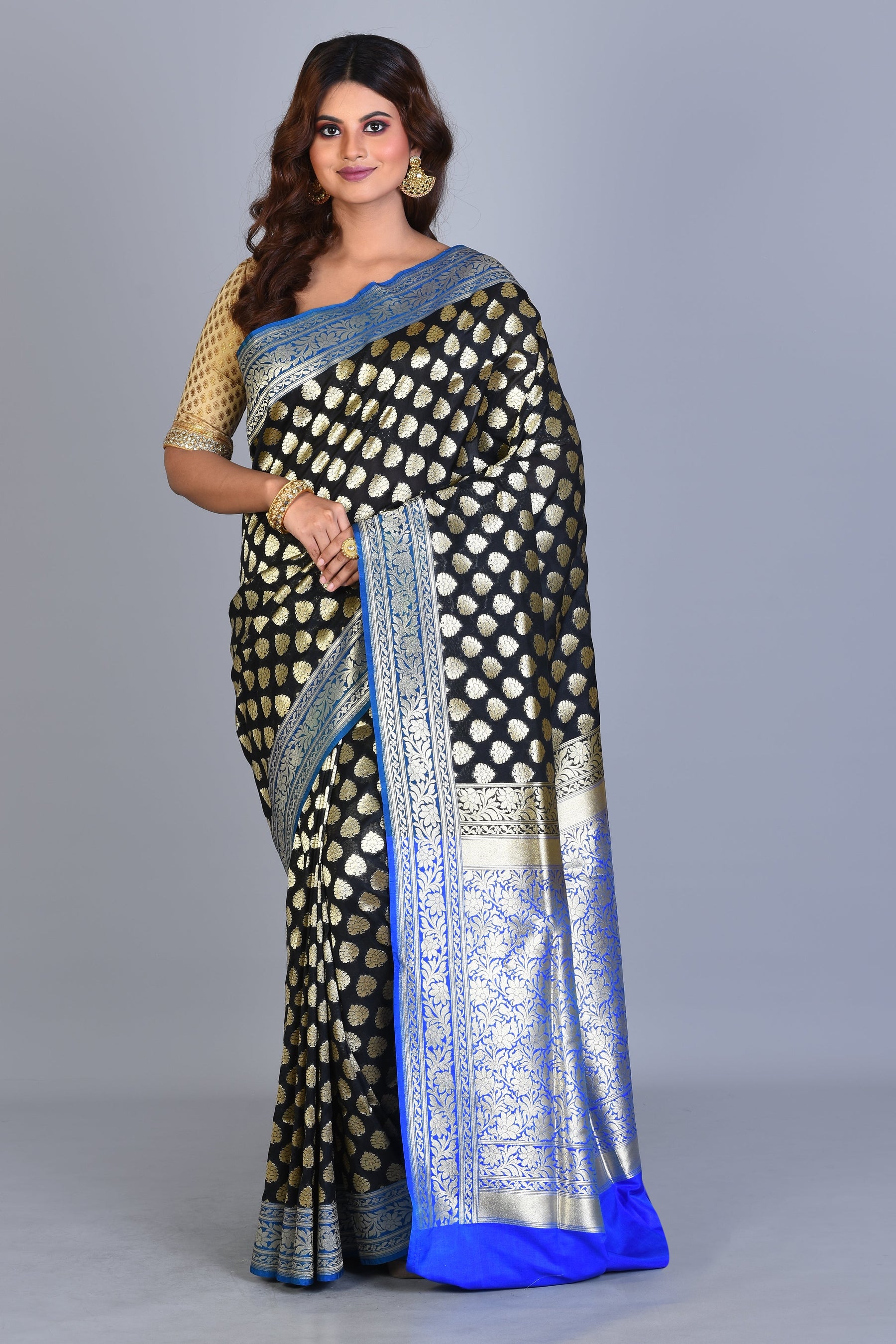 Black Uppada Silk Saree with Blue Borders - Keya Seth Exclusive