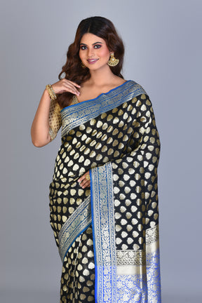 Black Uppada Silk Saree with Blue Borders - Keya Seth Exclusive