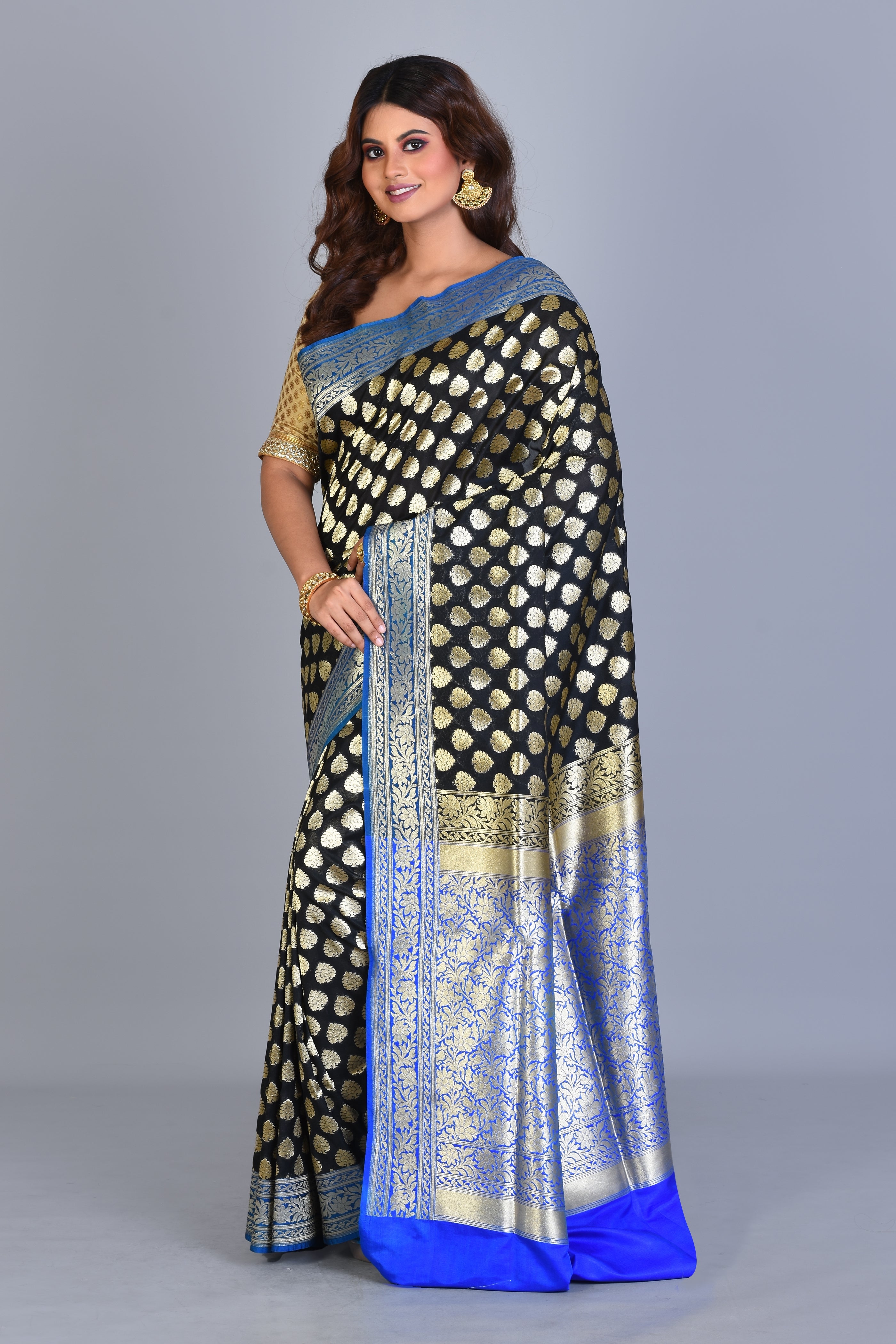 Black Uppada Silk Saree with Blue Borders - Keya Seth Exclusive