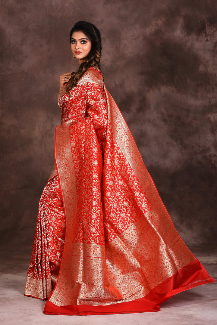 Red Jacquard Pure Katan Saree - Keya Seth Exclusive