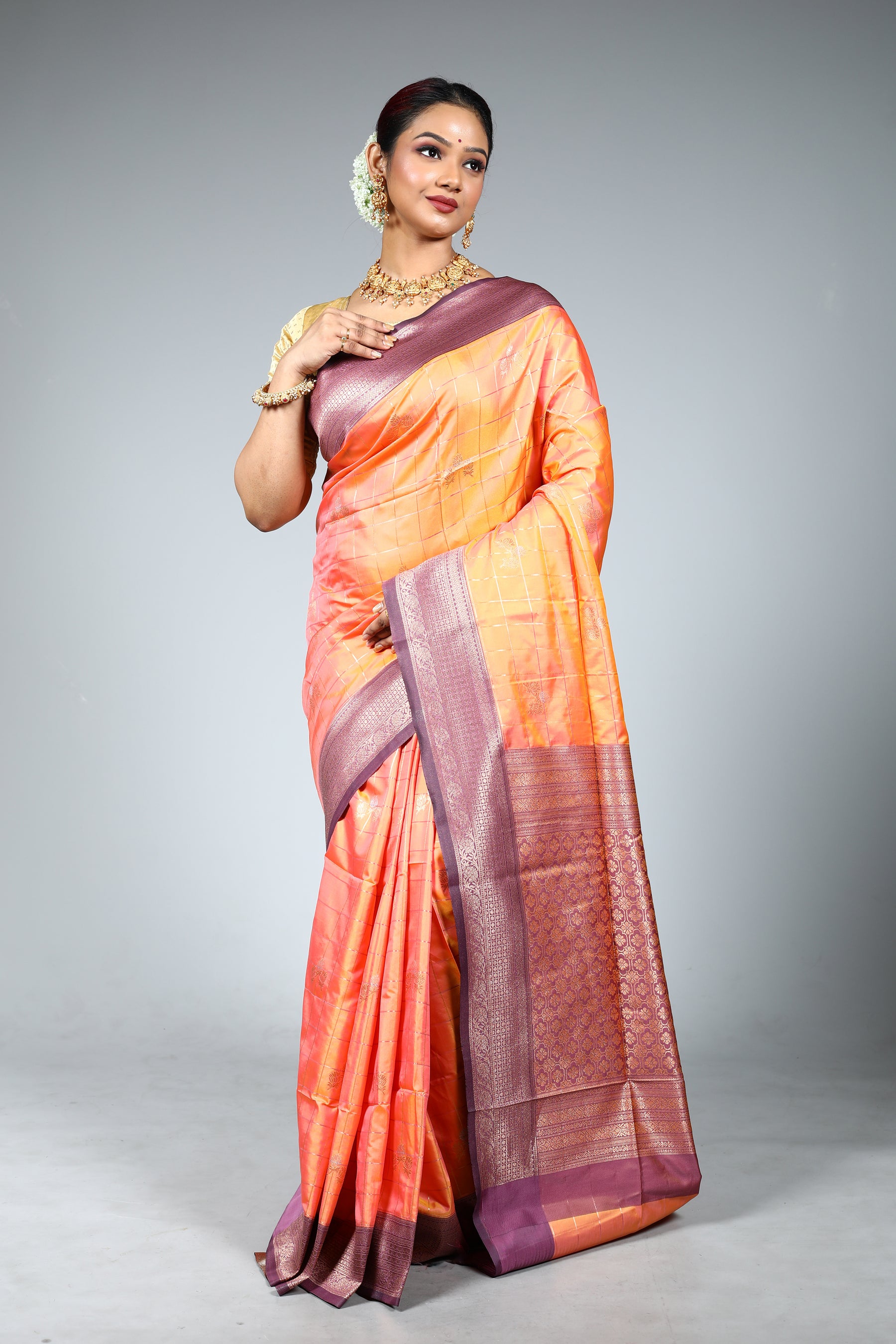 Peach Blended Luxuria Silk Saree