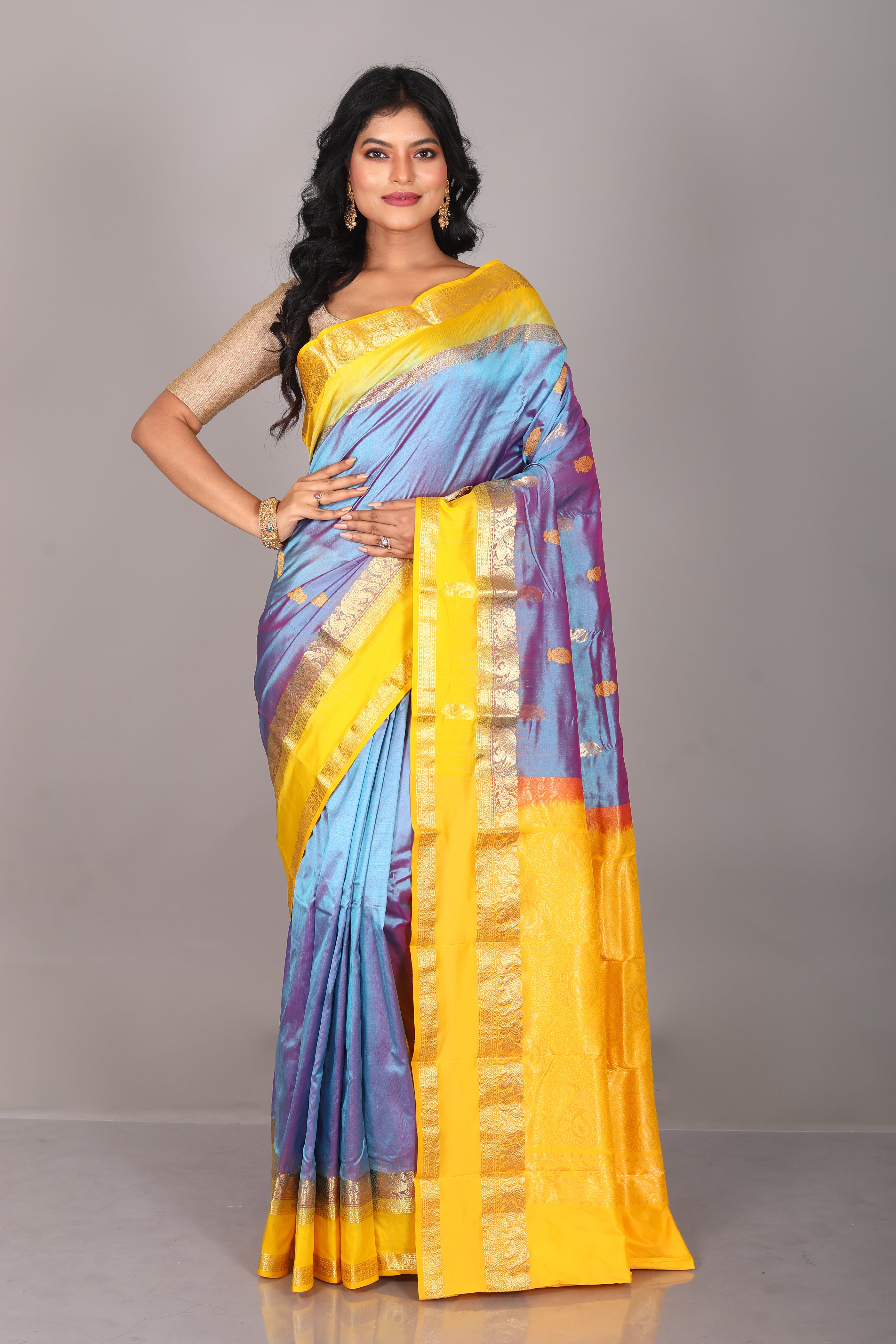 Glossy Blue Pure Kanjivaram Saree - Keya Seth Exclusive