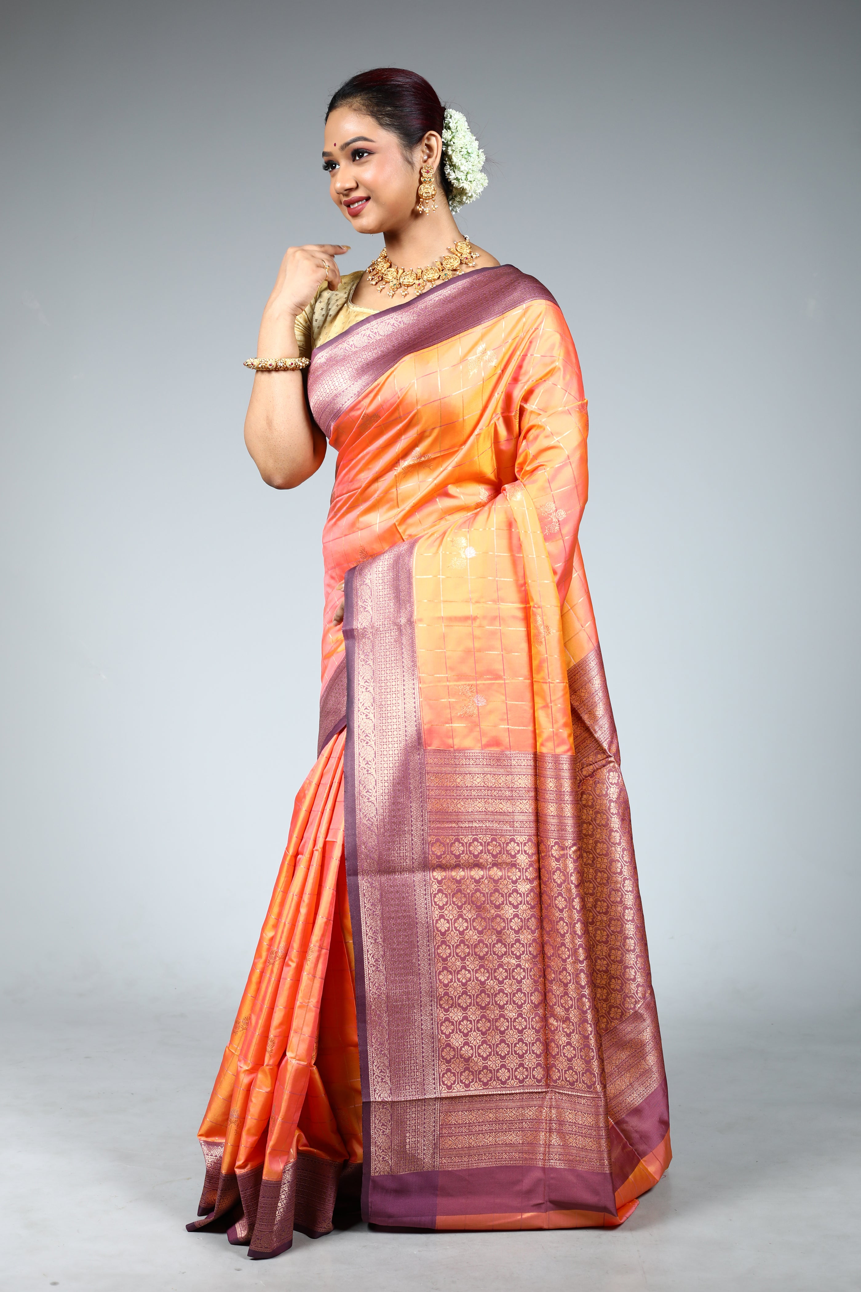 Peach Blended Luxuria Silk Saree