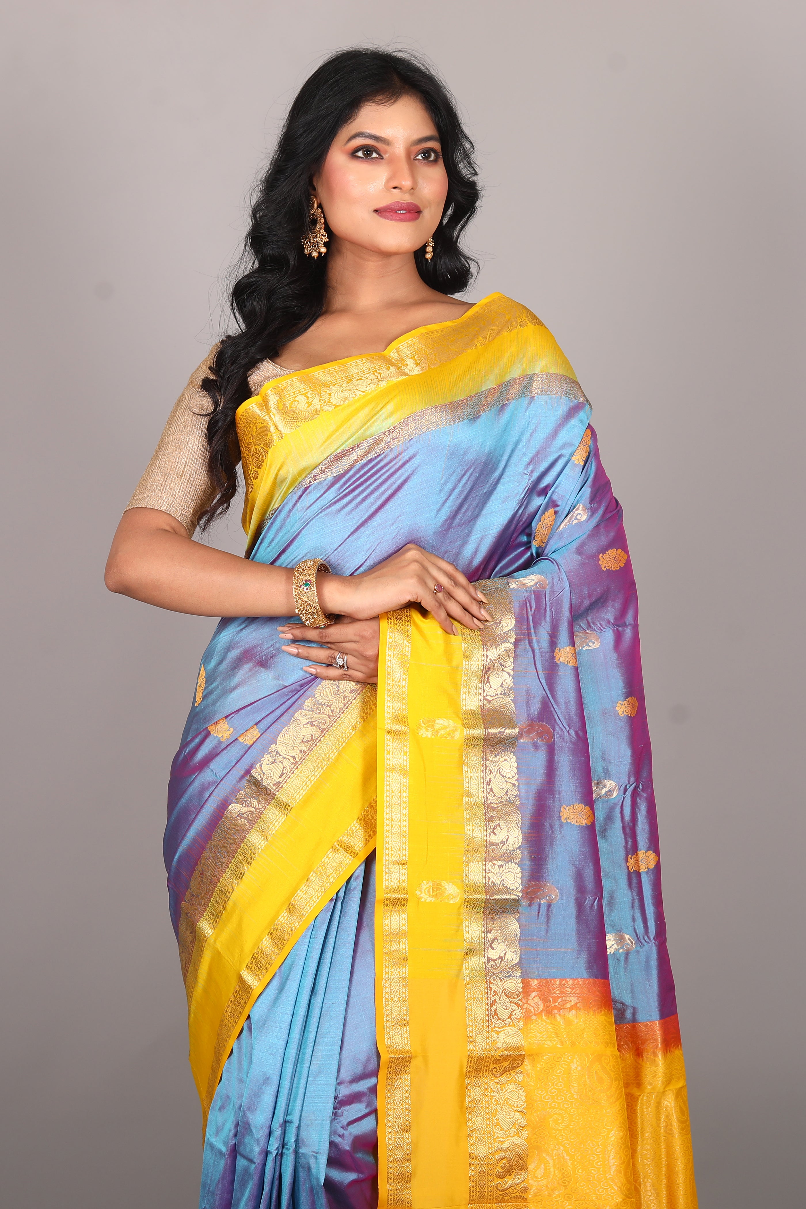 Glossy Blue Pure Kanjivaram Saree - Keya Seth Exclusive