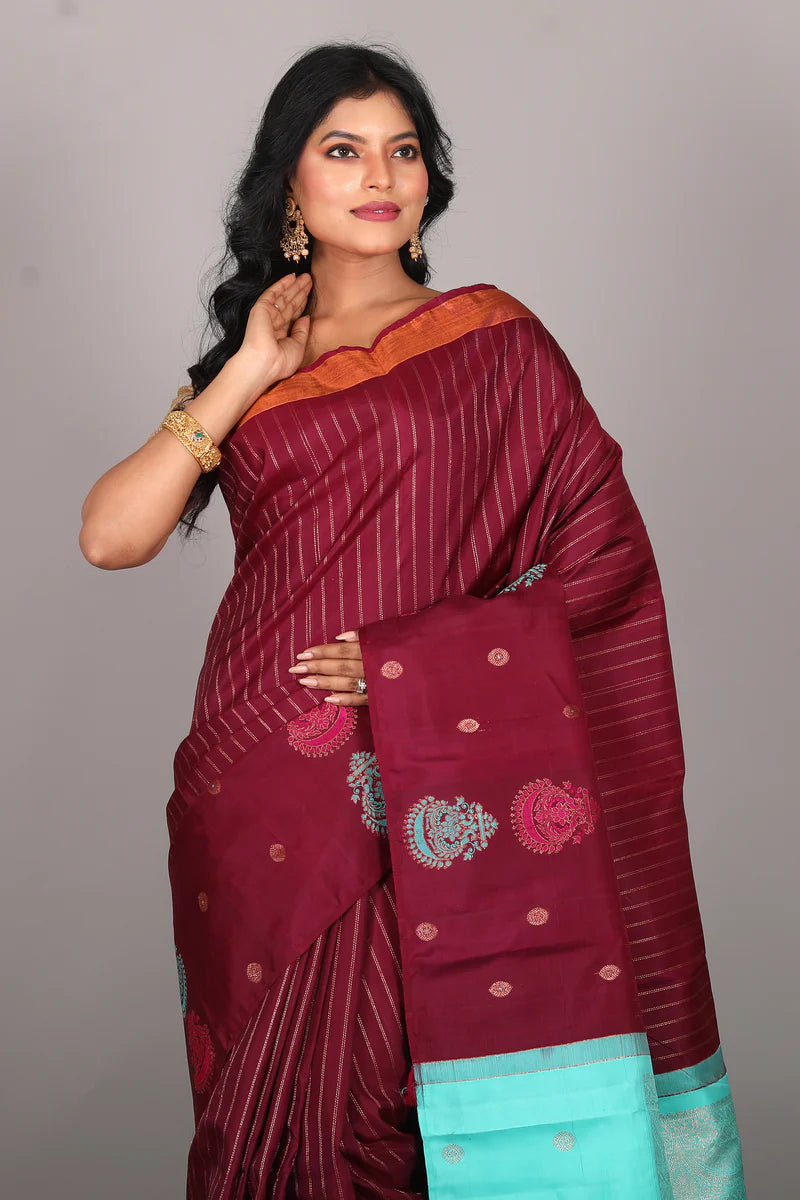 Wine Pure Kanjivaram Saree - Keya Seth Exclusive