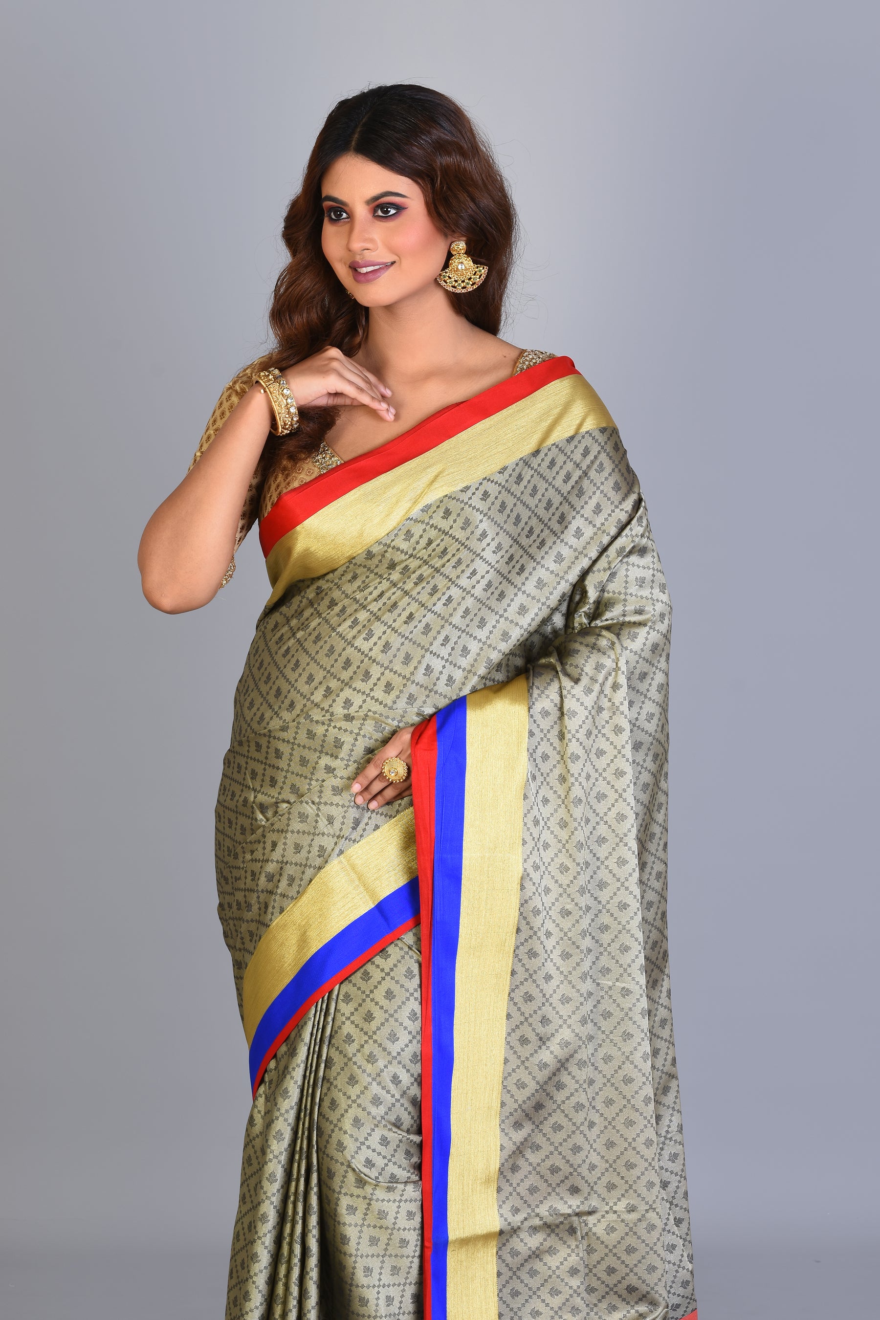 Beige Blended Silk Saree with Threadwork - Keya Seth Exclusive