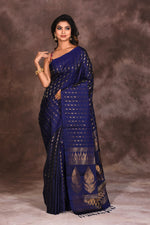 Load image into Gallery viewer, Navy Blue Borderless Pure Katan Saree - Keya Seth Exclusive
