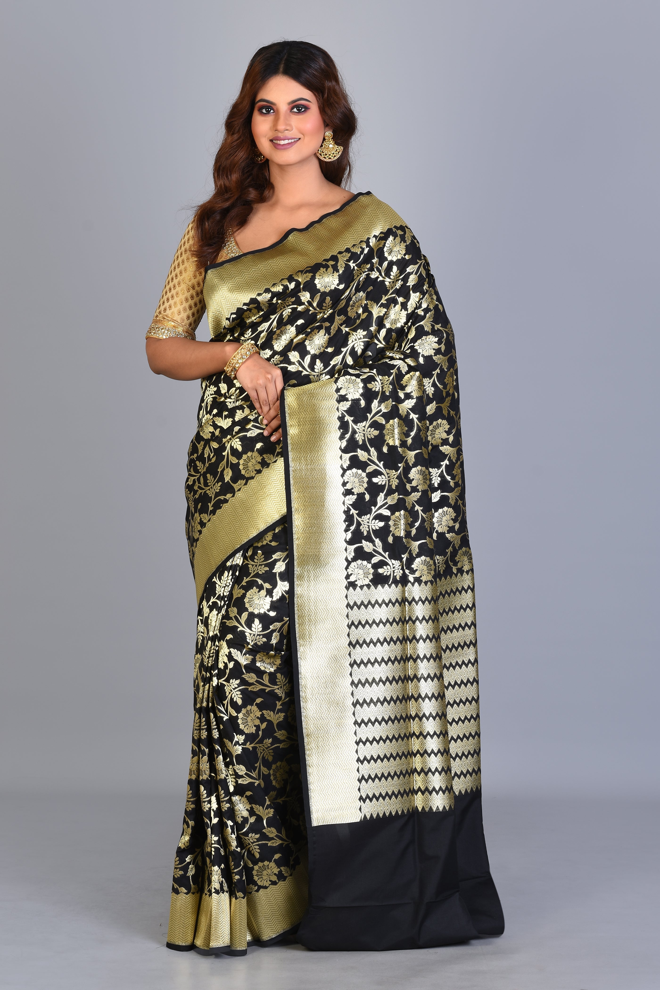 Black Uppada Silk Saree with Jal Work - Keya Seth Exclusive