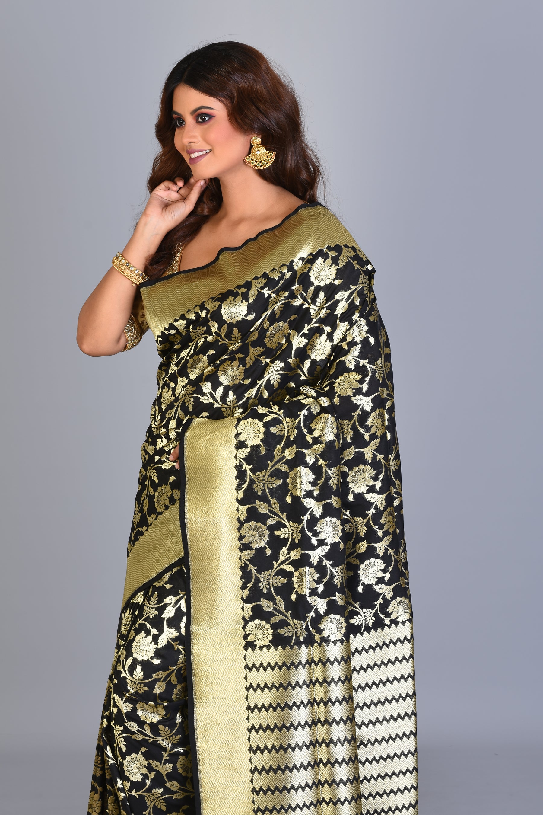 Black Uppada Silk Saree with Jal Work - Keya Seth Exclusive