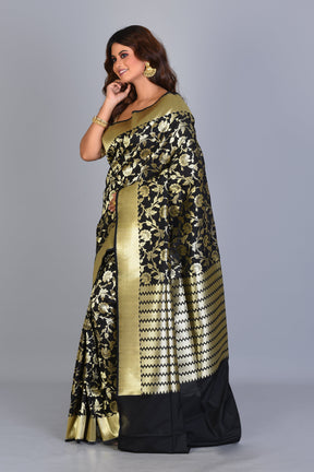 Black Uppada Silk Saree with Jal Work - Keya Seth Exclusive