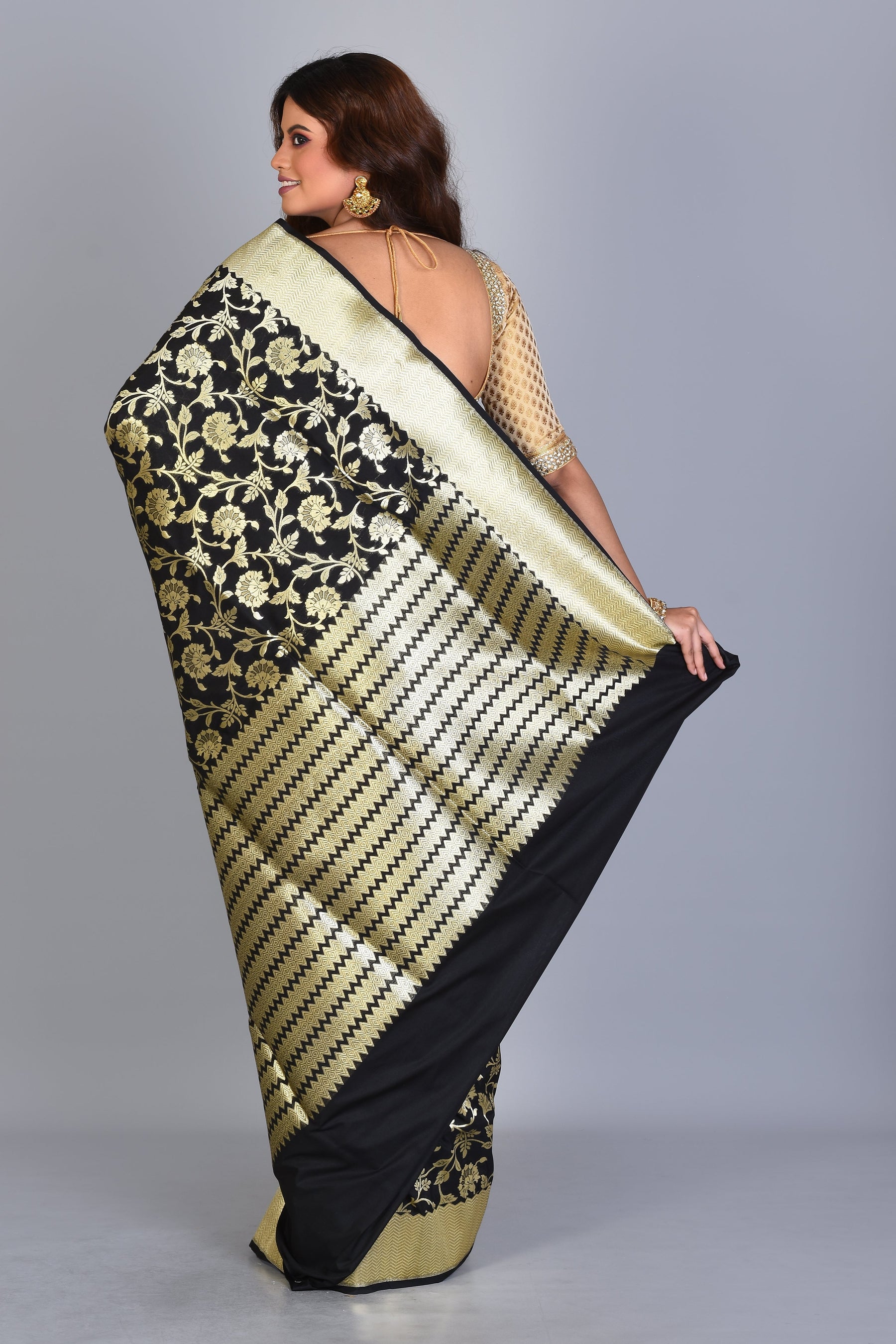 Black Uppada Silk Saree with Jal Work - Keya Seth Exclusive