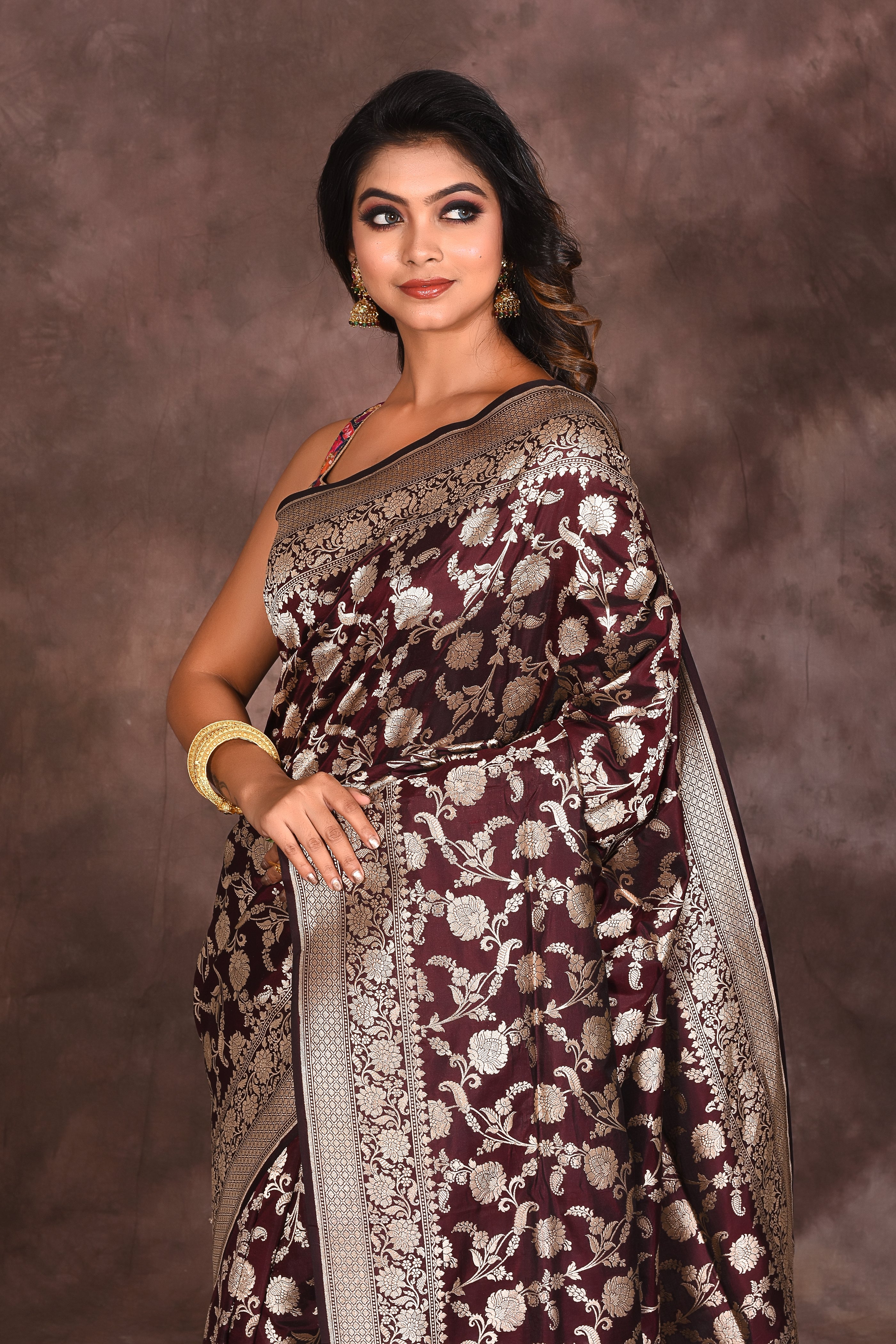 Brown Jacquard Pure Katan Saree - Keya Seth Exclusive