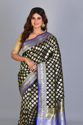 Black Uppada Silk Saree with Multiple Buttas - Keya Seth Exclusive