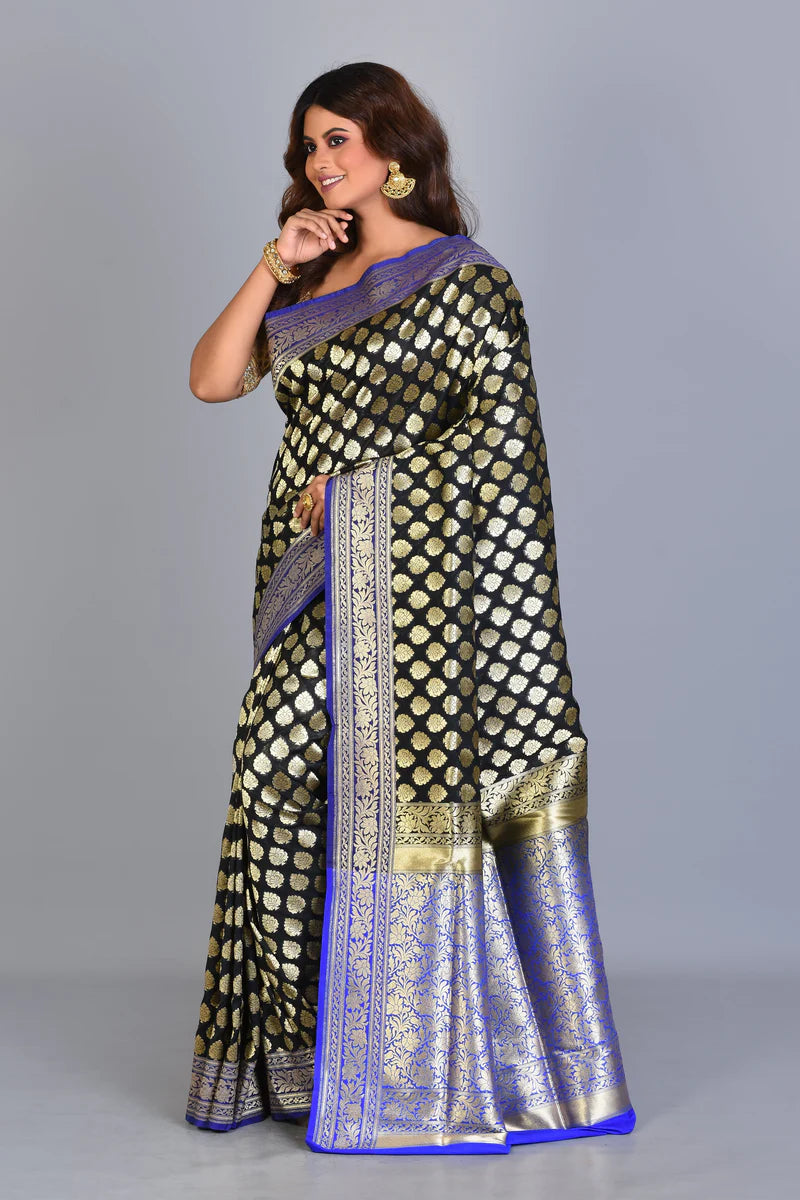 Black Uppada Silk Saree with Multiple Buttas - Keya Seth Exclusive