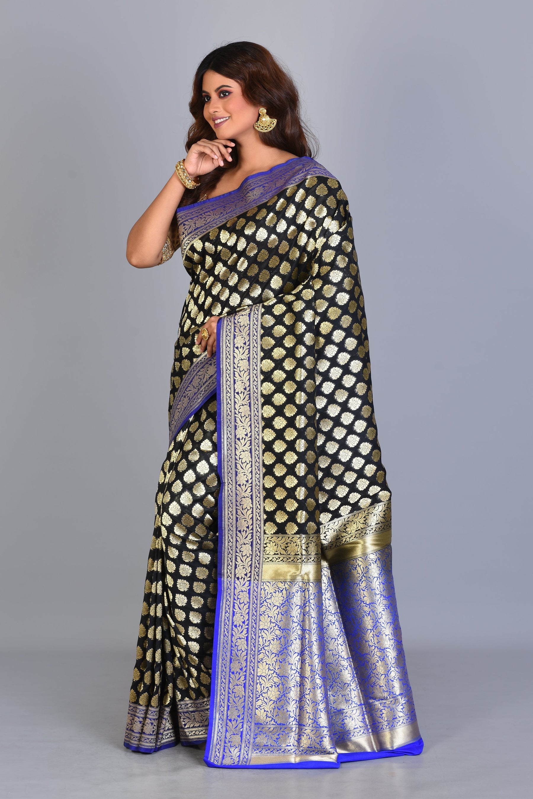 Black Uppada Silk Saree with Multiple Buttas - Keya Seth Exclusive