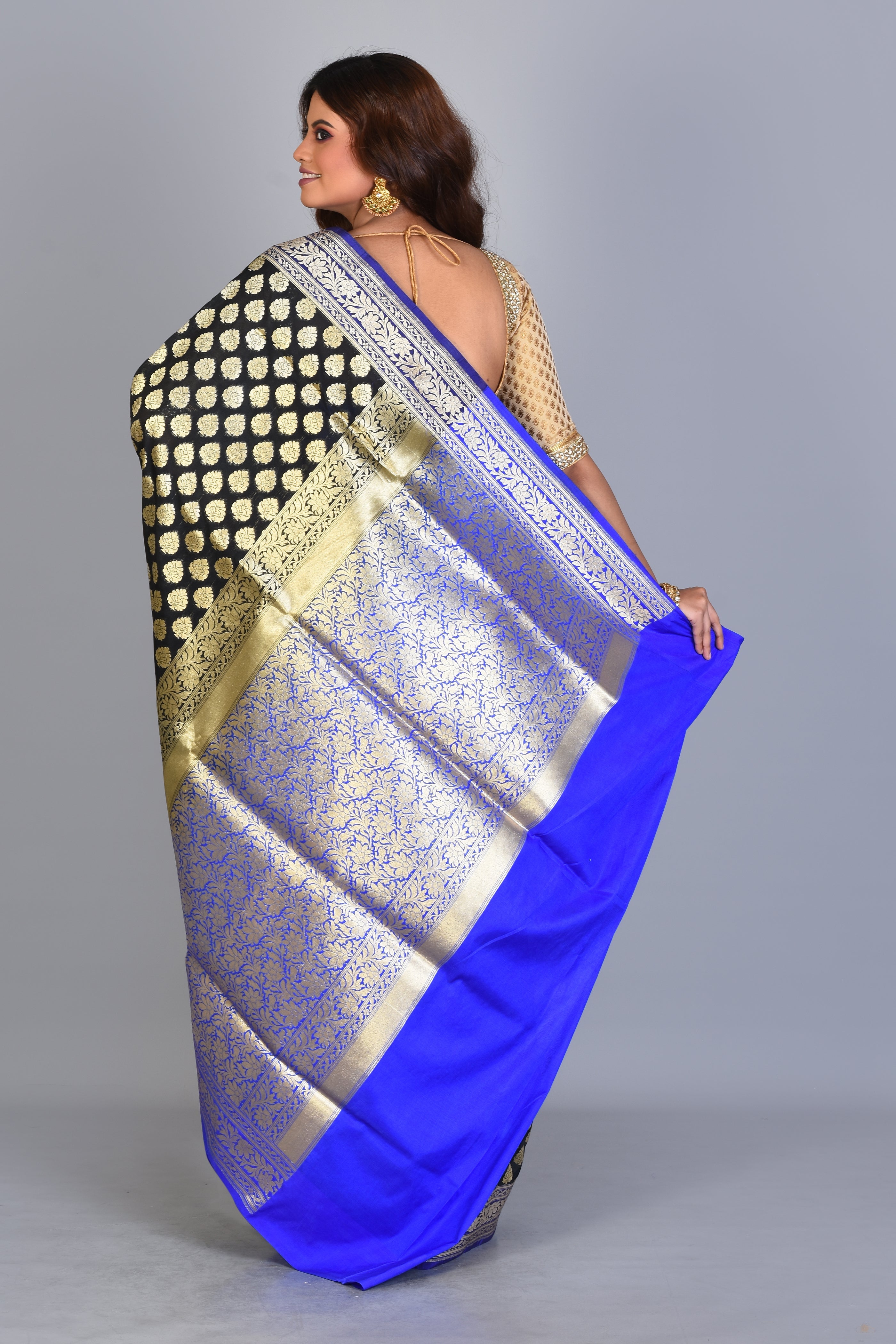 Black Uppada Silk Saree with Multiple Buttas - Keya Seth Exclusive